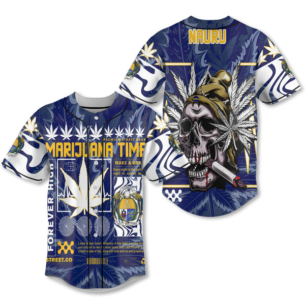 Nauru Baseball Jersey Flag & Coat Of Arms Marijuanas Style