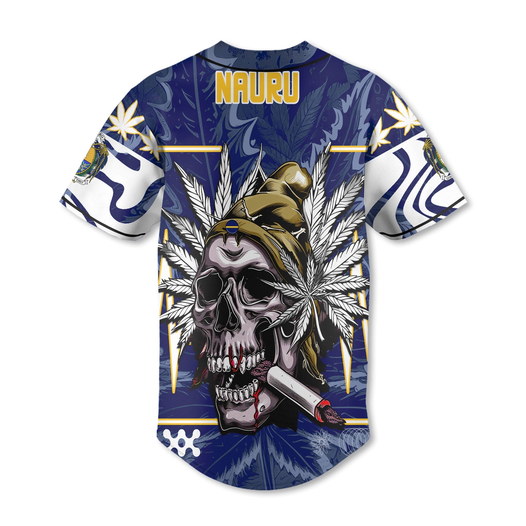 Nauru Baseball Jersey Flag & Coat Of Arms Marijuanas Style