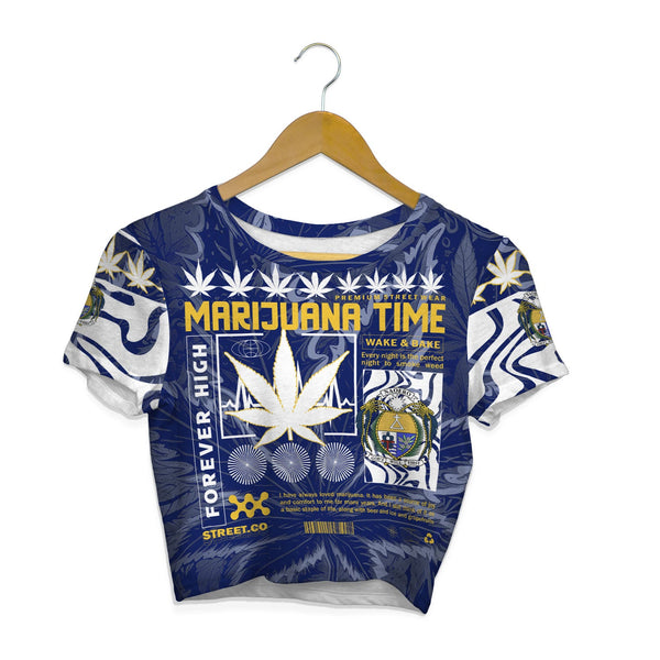 Nauru Crop Top T Shirt Flag & Coat Of Arms Marijuanas Style