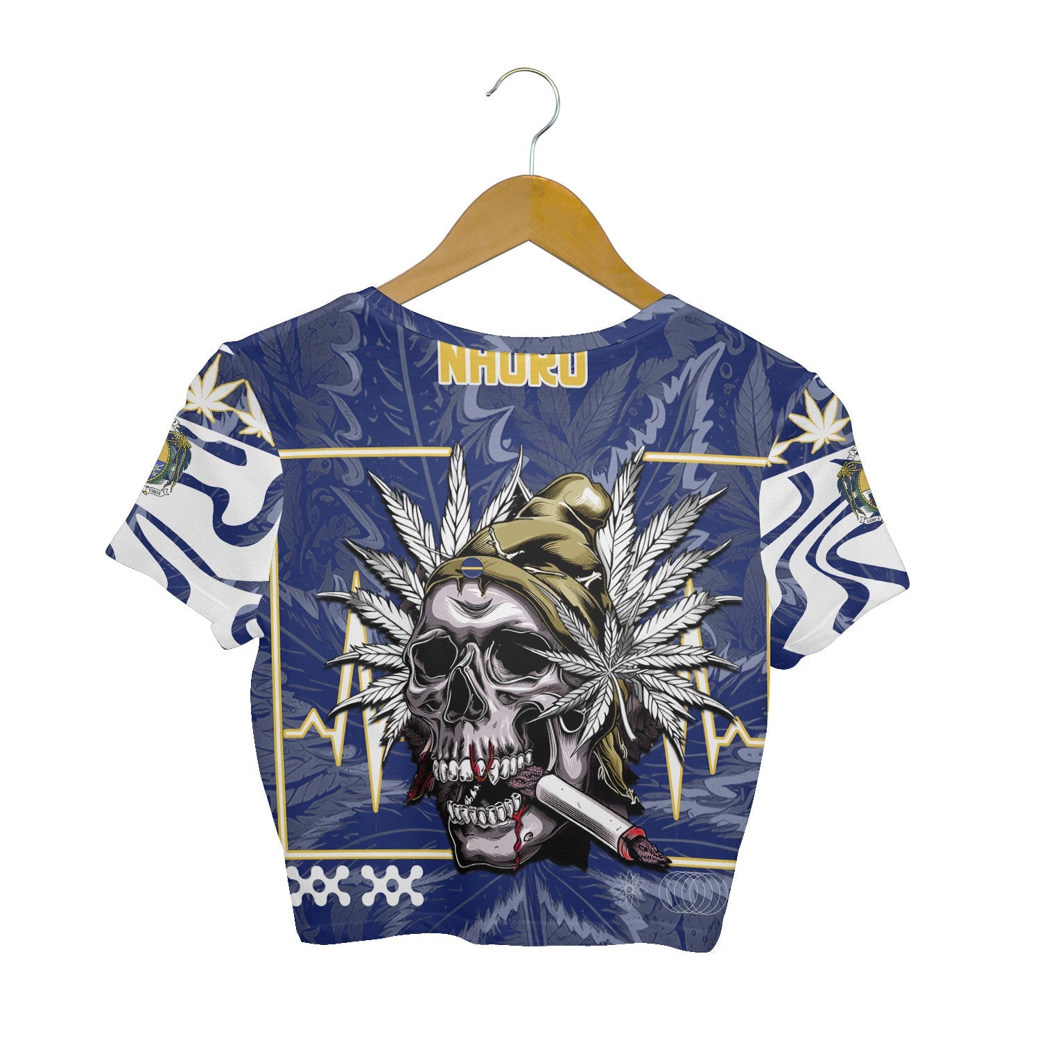 Nauru Crop Top T Shirt Flag & Coat Of Arms Marijuanas Style