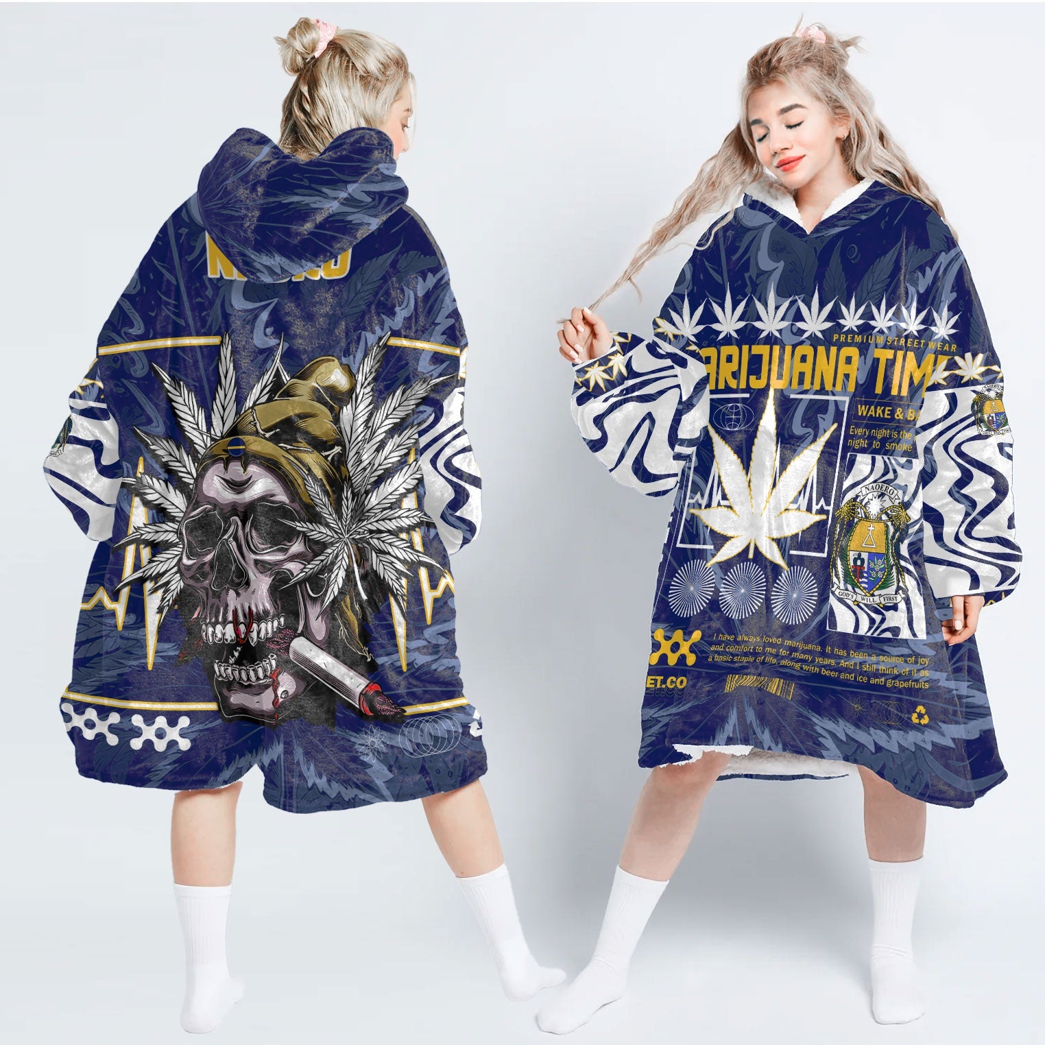 Nauru Snug Hoodie Flag & Coat Of Arms Marijuanas Style