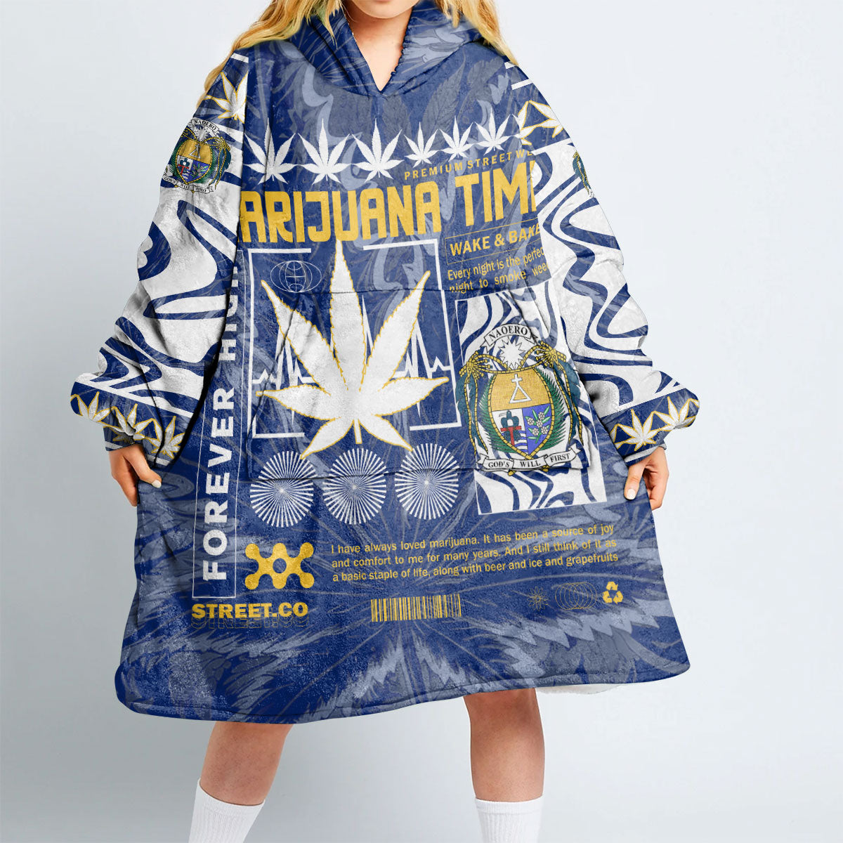 Nauru Snug Hoodie Flag & Coat Of Arms Marijuanas Style