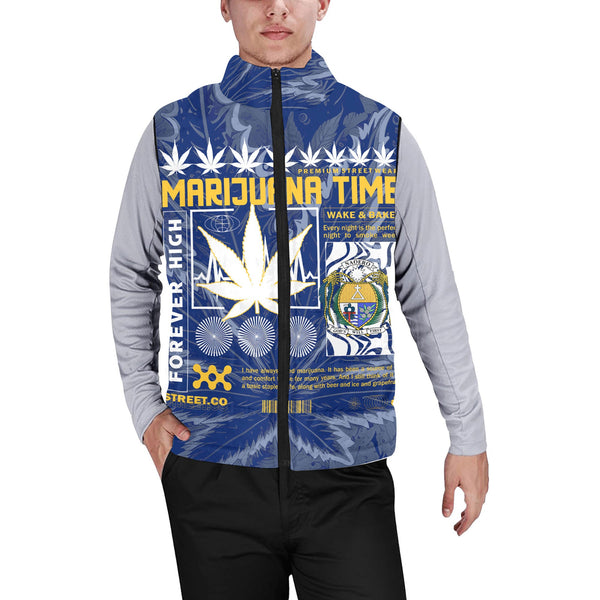 Nauru Men Padded Jacket Vest Flag & Coat Of Arms Marijuanas Style