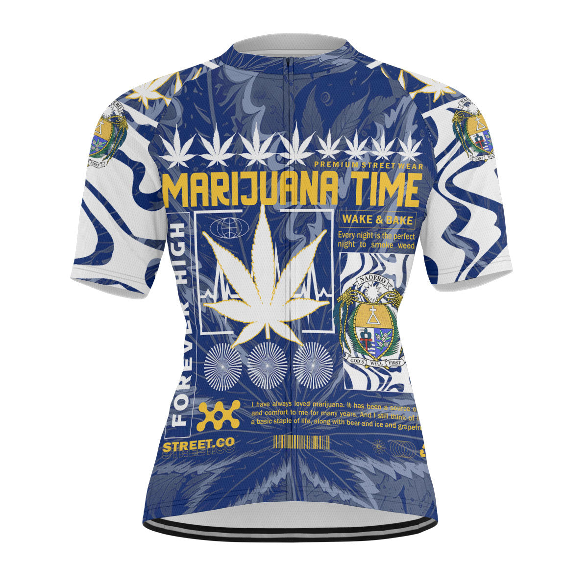 Nauru Men's Cycling Jersey Flag & Coat Of Arms Marijuanas Style