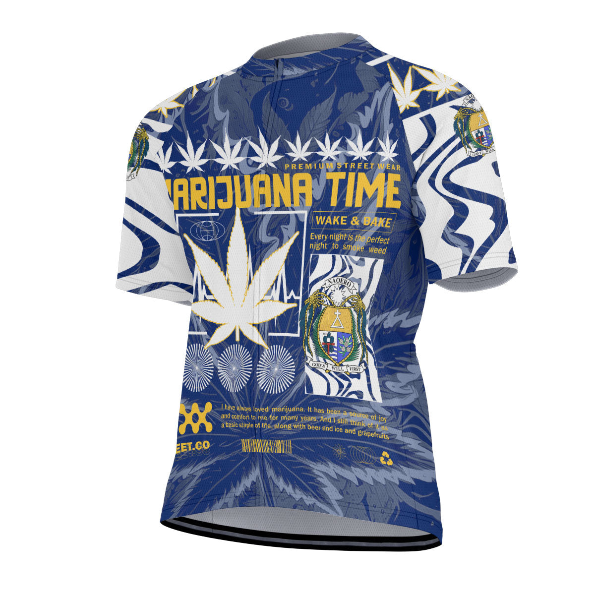 Nauru Men's Cycling Jersey Flag & Coat Of Arms Marijuanas Style