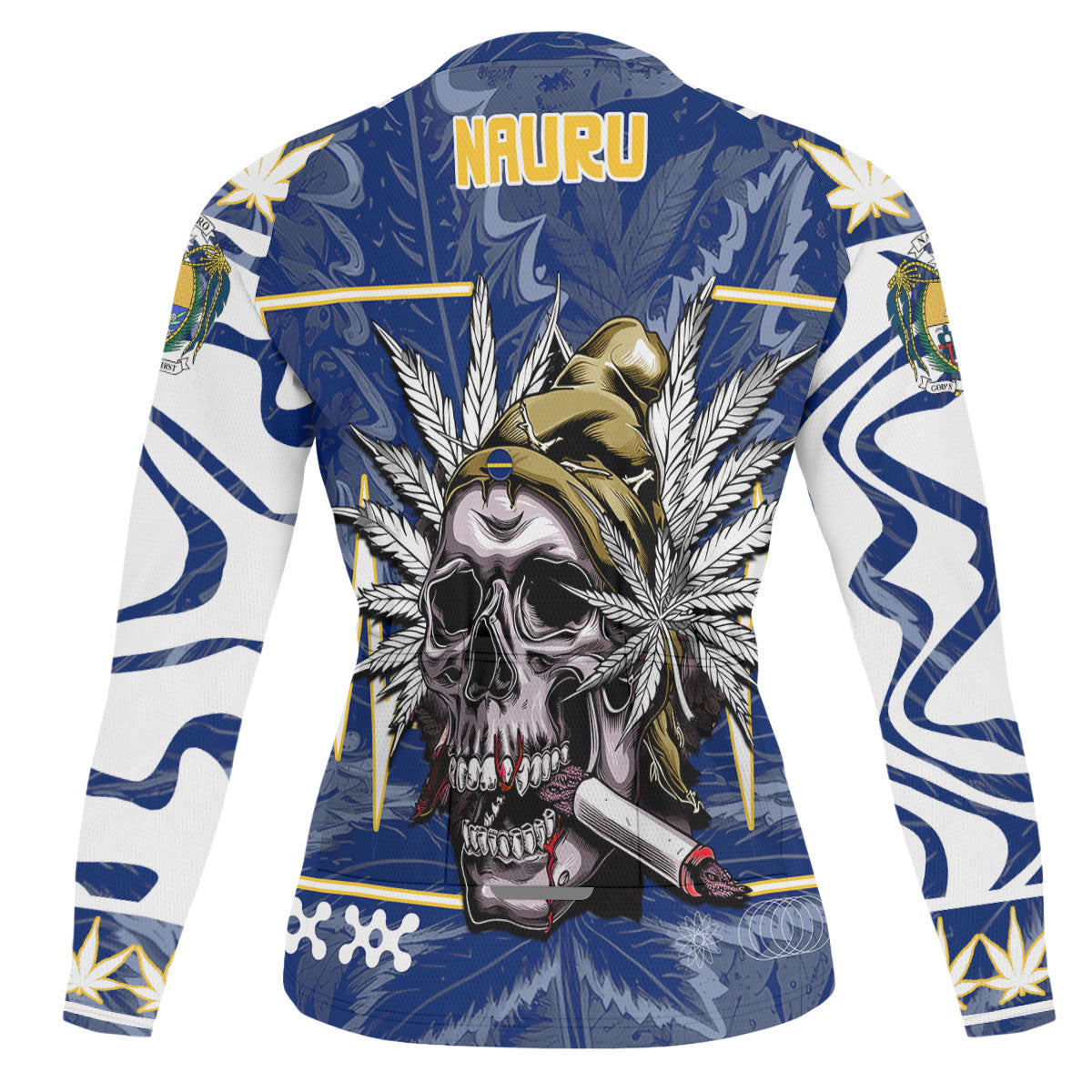 Nauru Men's Cycling Jersey Long Sleeve Flag & Coat Of Arms Marijuanas Style