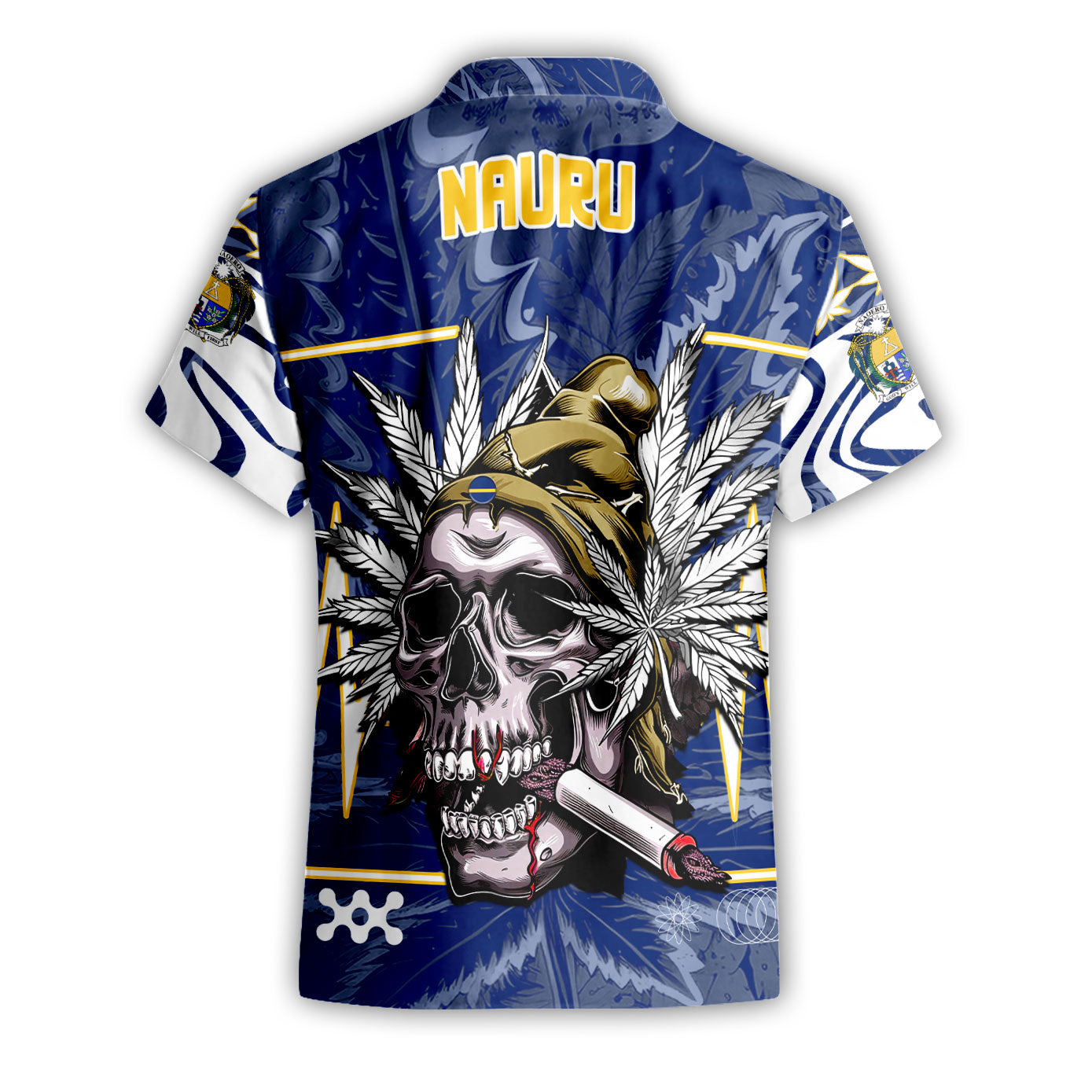 Nauru Short Sleeve Shirt Flag & Coat Of Arms Marijuanas Style