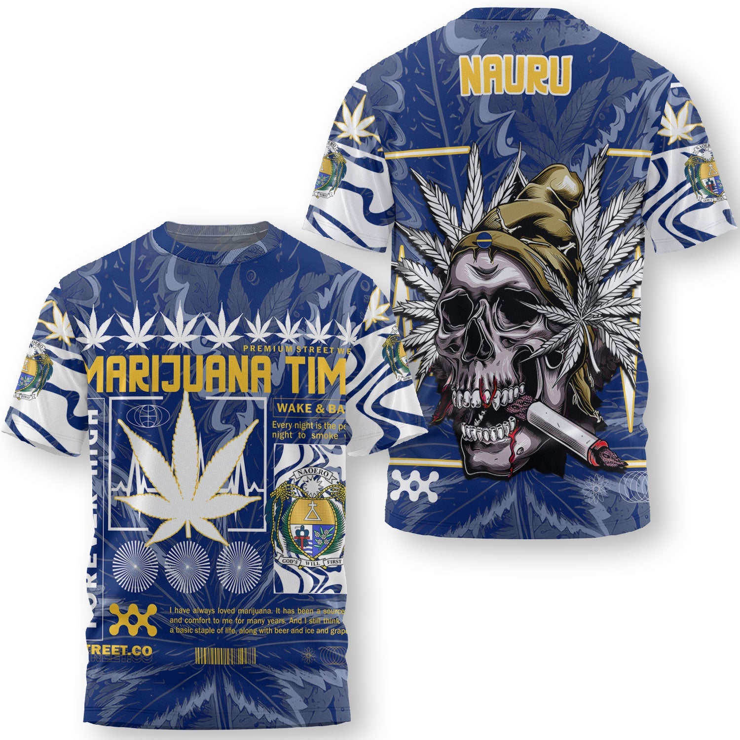 Nauru T Shirt Flag & Coat Of Arms Marijuanas Style