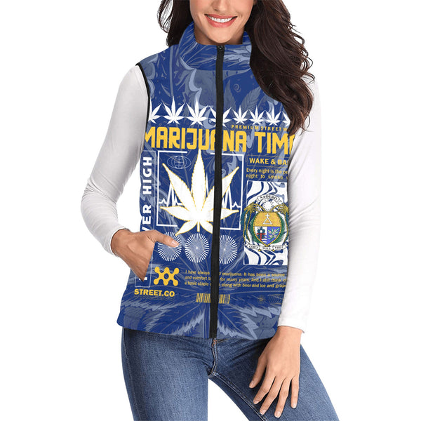 Nauru Women Padded Jacket Vest Flag & Coat Of Arms Marijuanas Style