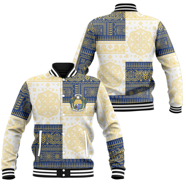 Nauru Baseball Jacket Flag And Paisley Basic Style 1