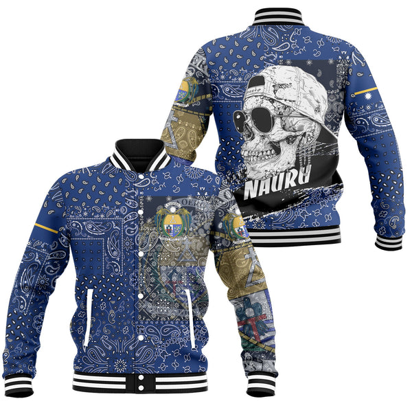 Nauru Baseball Jacket Paisley Flag And Skull Style 1