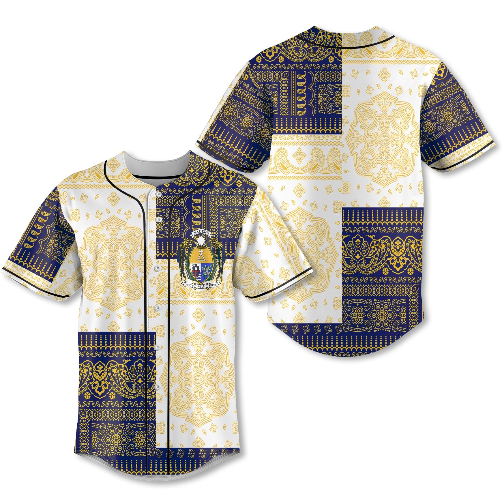 Nauru Baseball Jersey Flag And Paisley Basic Style 1