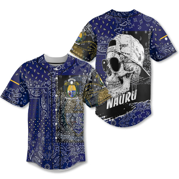 Nauru Baseball Jersey Paisley Flag And Skull Style 1