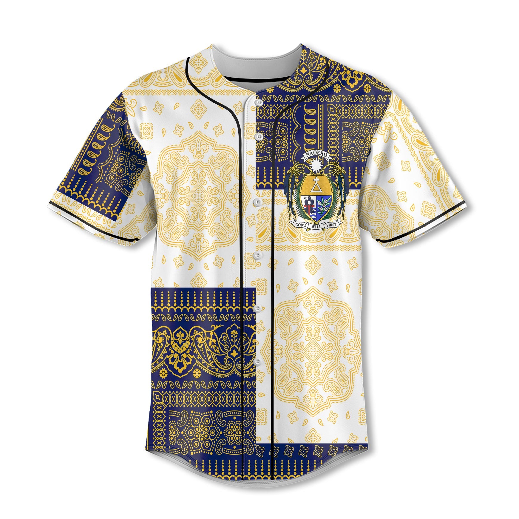 Nauru Baseball Jersey Flag And Paisley Basic Style 2