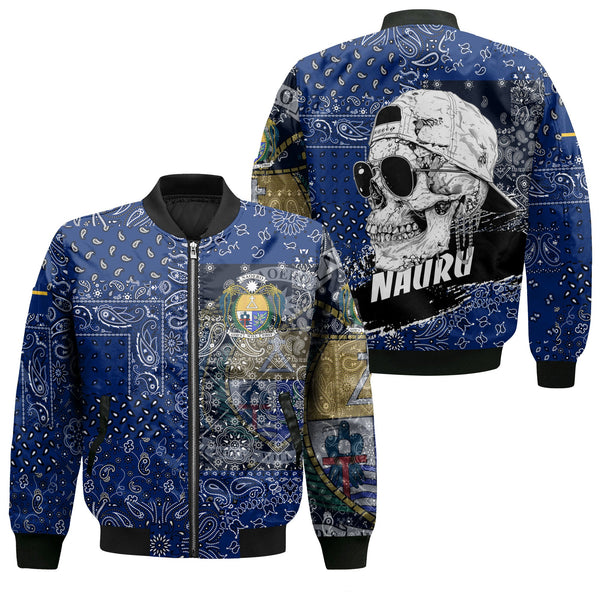 Nauru Bomber Jacket Paisley Flag And Skull Style 1