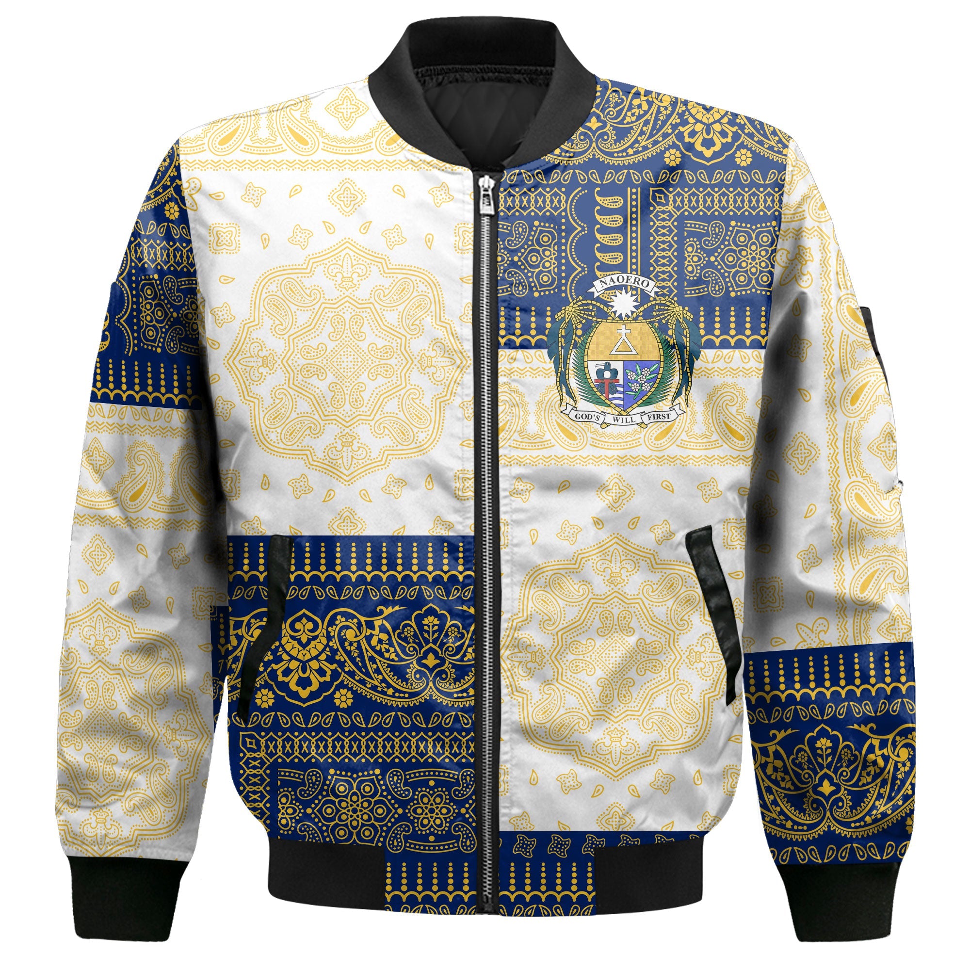 Nauru Bomber Jacket Flag And Paisley Basic Style 2