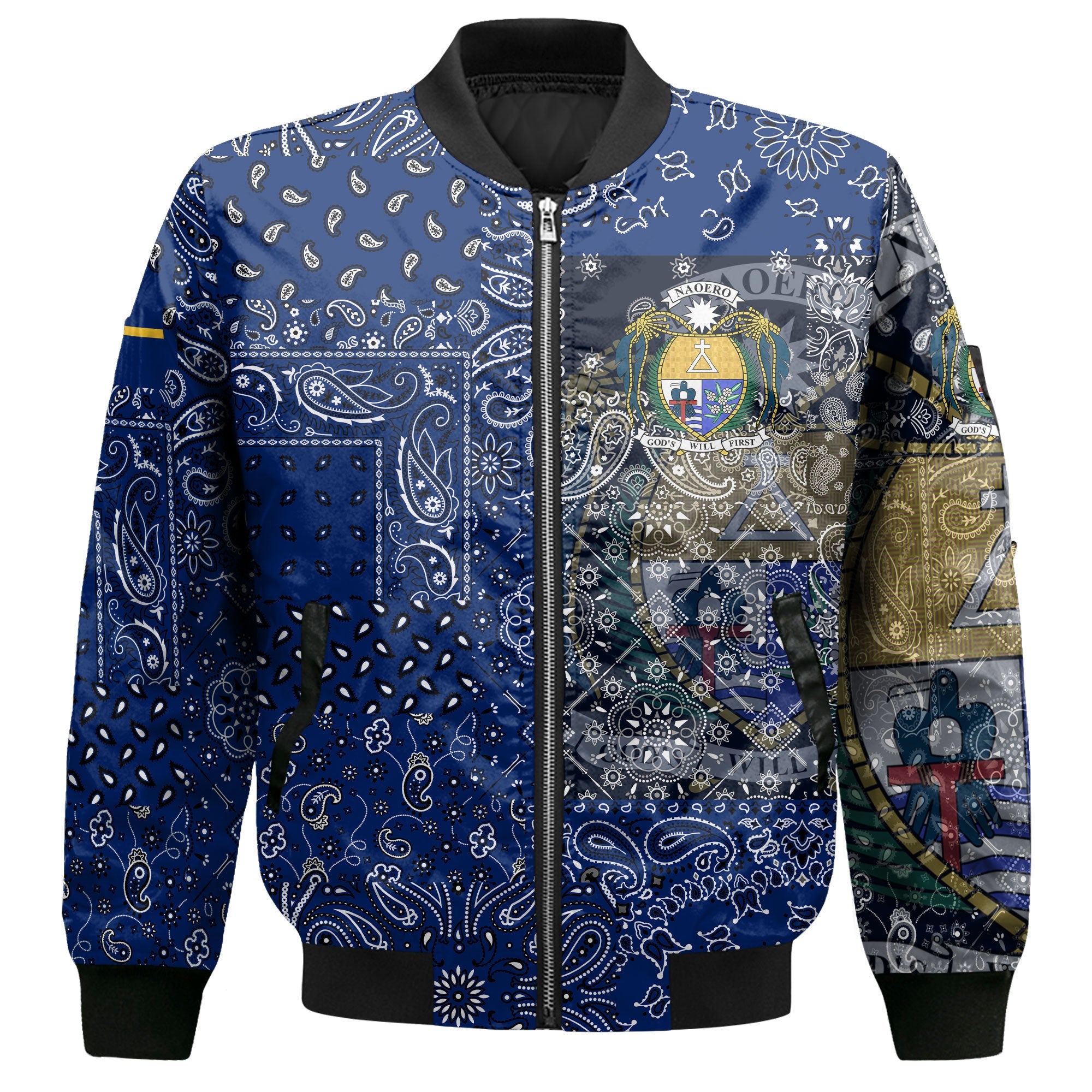 Nauru Bomber Jacket Paisley Flag And Skull Style 2