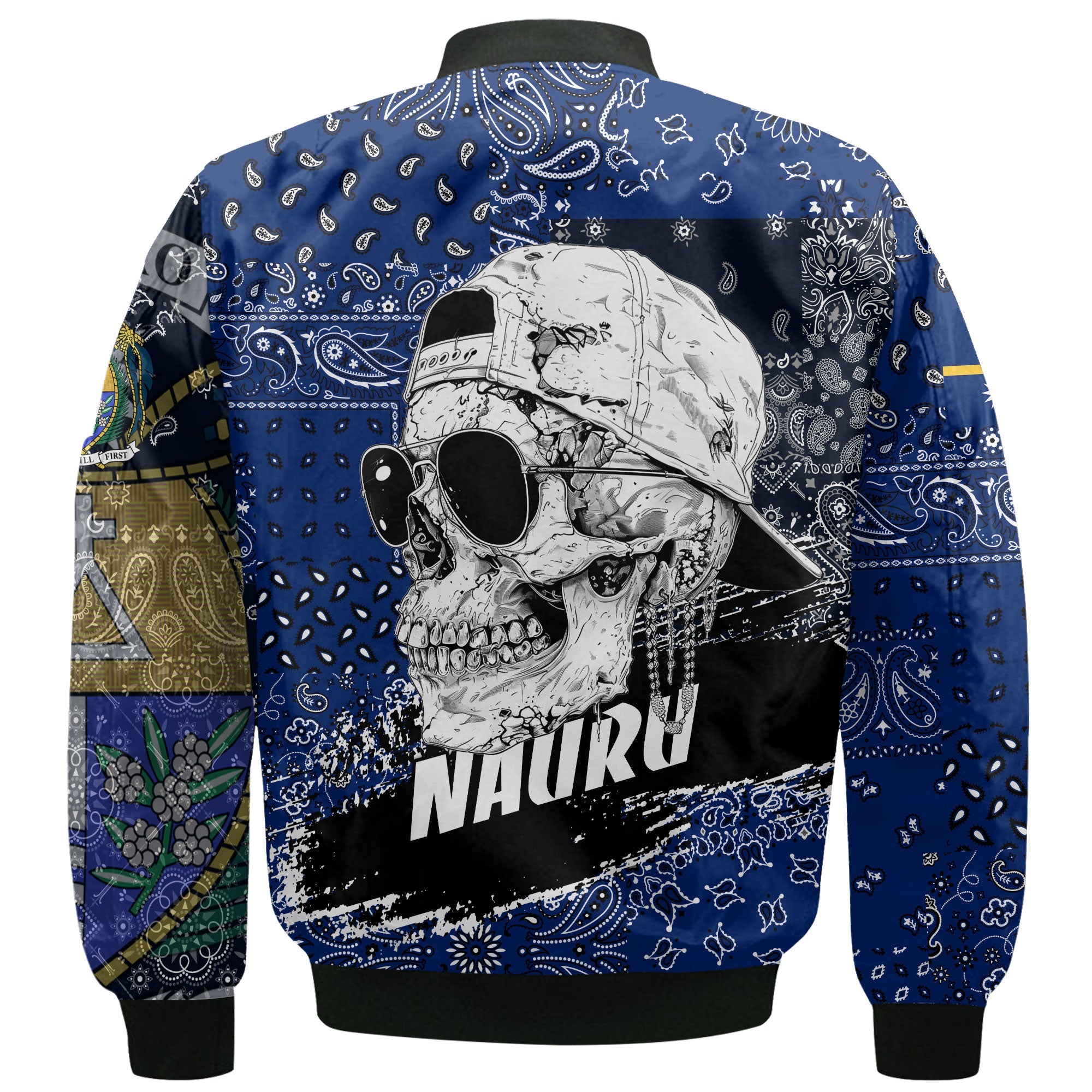 Nauru Bomber Jacket Paisley Flag And Skull Style 3