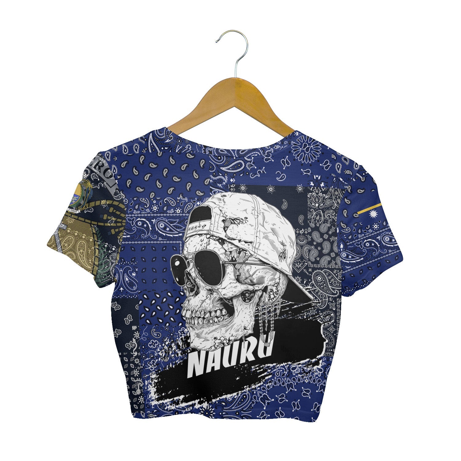 Nauru Croptop T Shirt Paisley Flag And Skull Style 2