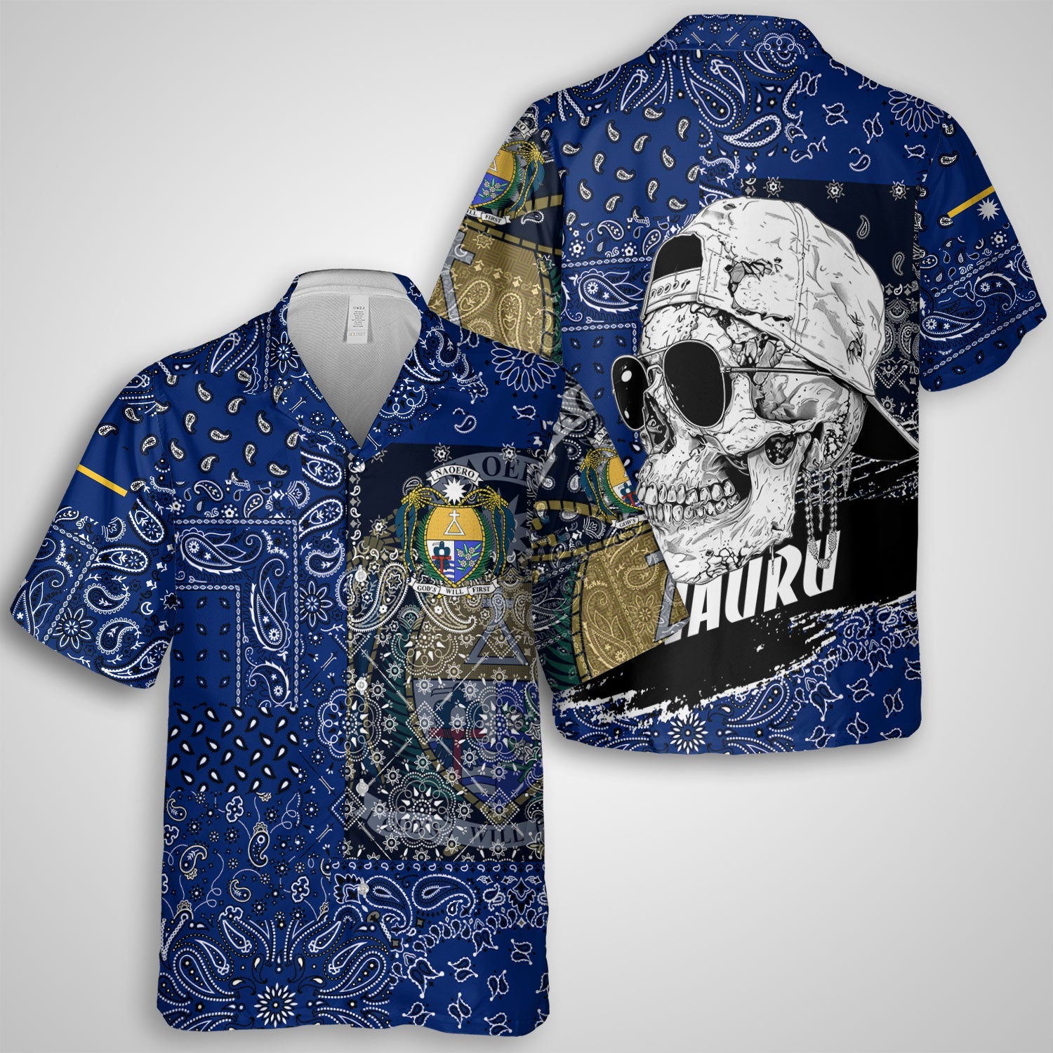 Nauru Hawaiian Shirt Paisley Flag And Skull Style 1