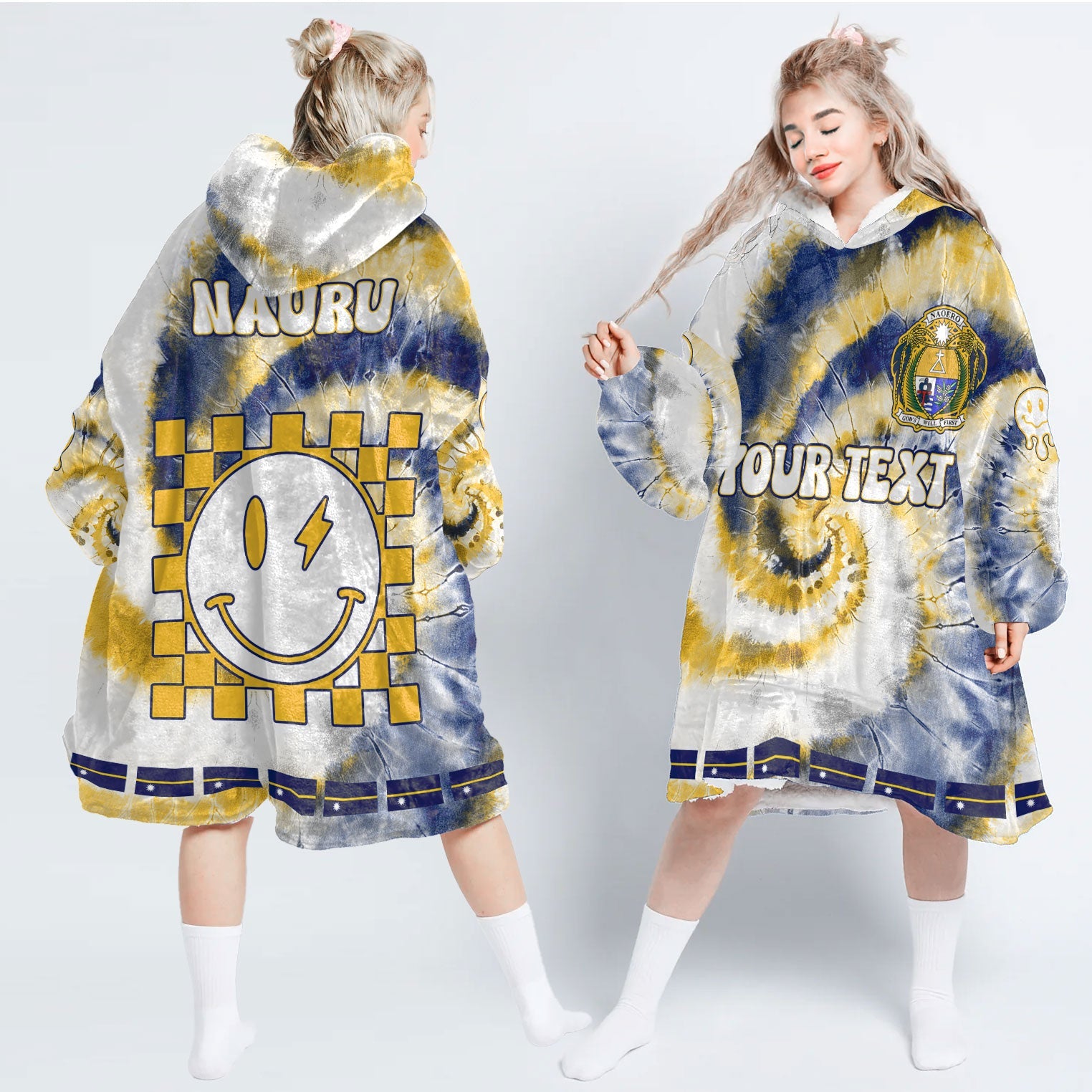 Nauru Hoodie Blanket Custom Tie Dye Style 1