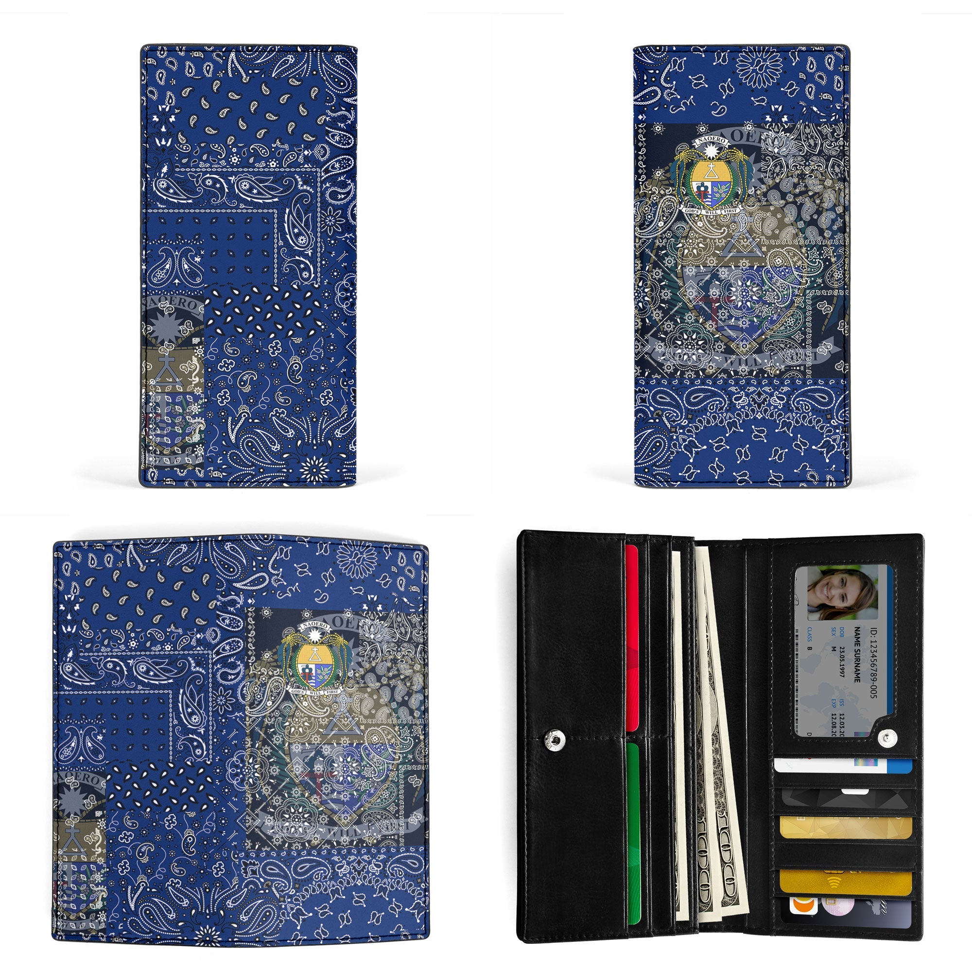 Nauru Leather Wallet Paisley Flag And Skull Style 3