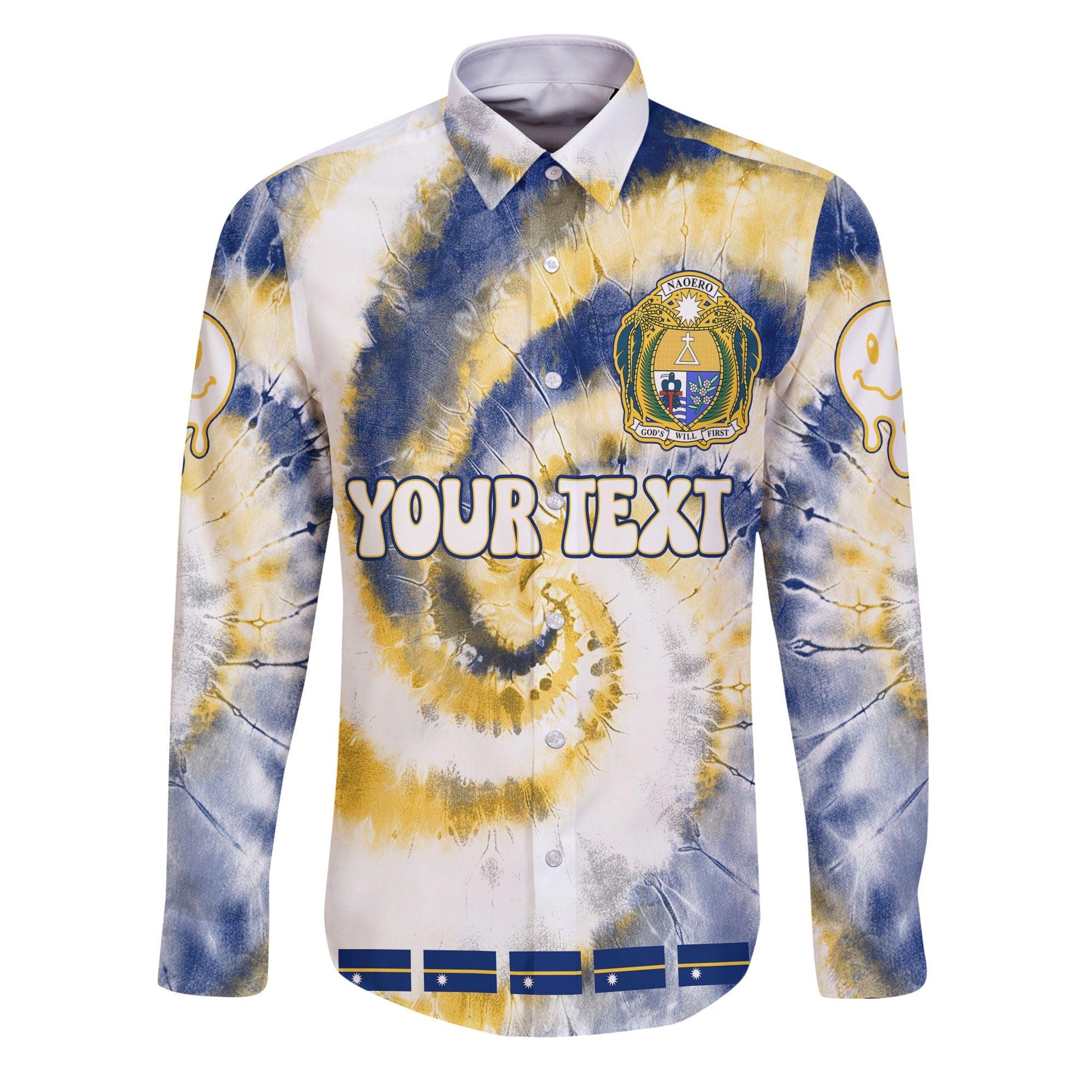 Nauru Long Sleeve Button Shirt Custom Tie Dye Style 1