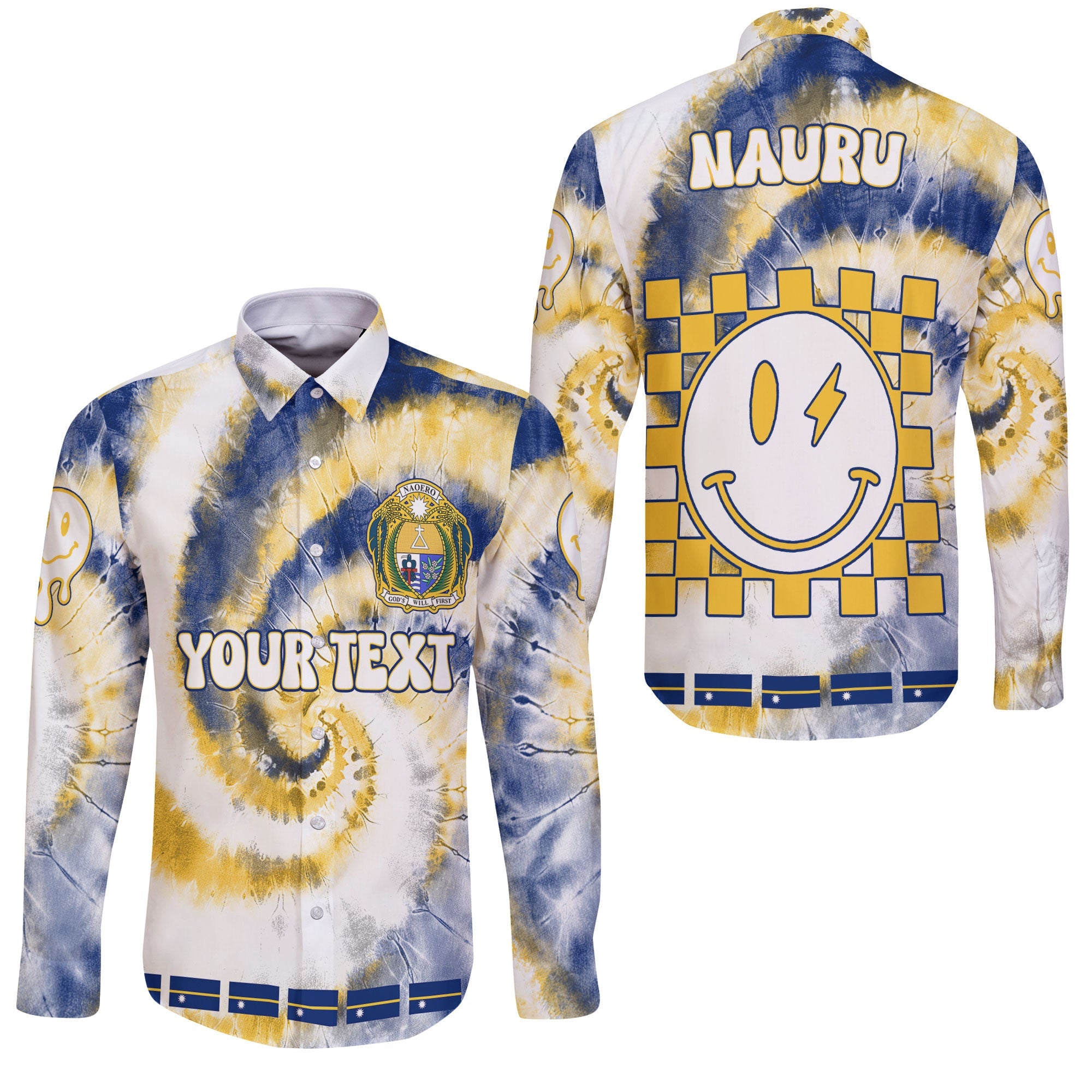 Nauru Long Sleeve Button Shirt Custom Tie Dye Style 3