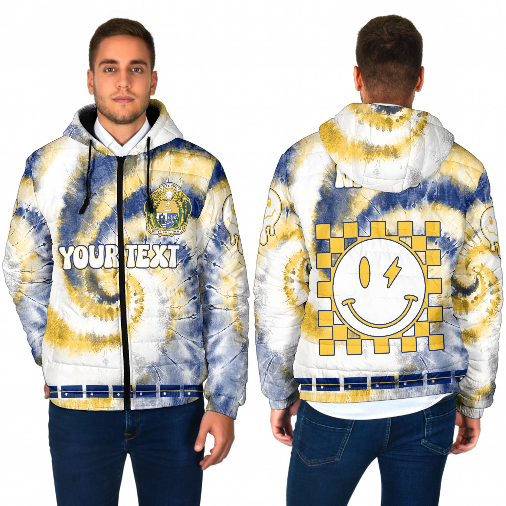 Nauru Men Hooded Padded Jacket Custom Tie Dye Style 1