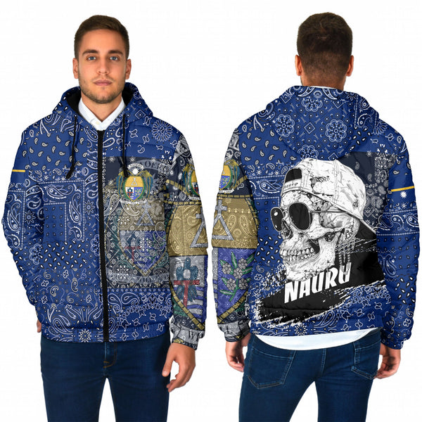 Nauru Men Hooded Padded Jacket Paisley Flag And Skull Style 1