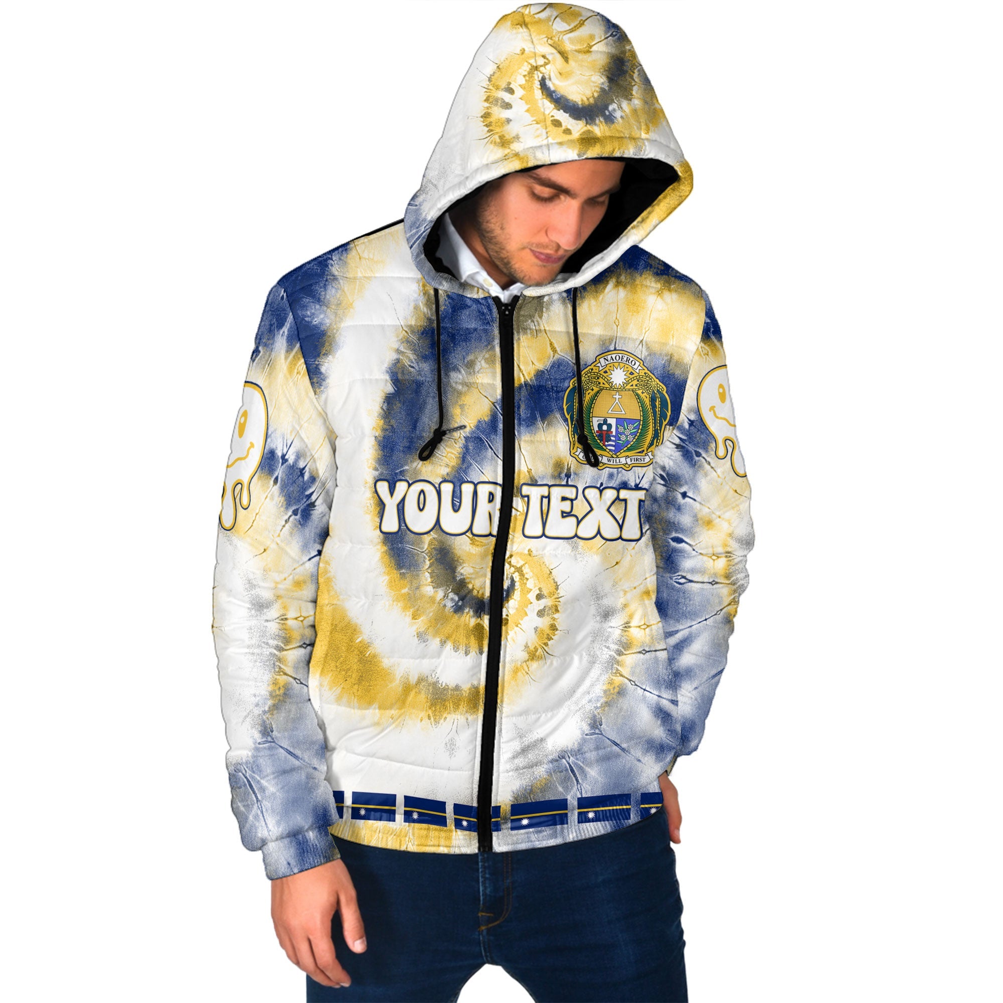 Nauru Men Hooded Padded Jacket Custom Tie Dye Style 2