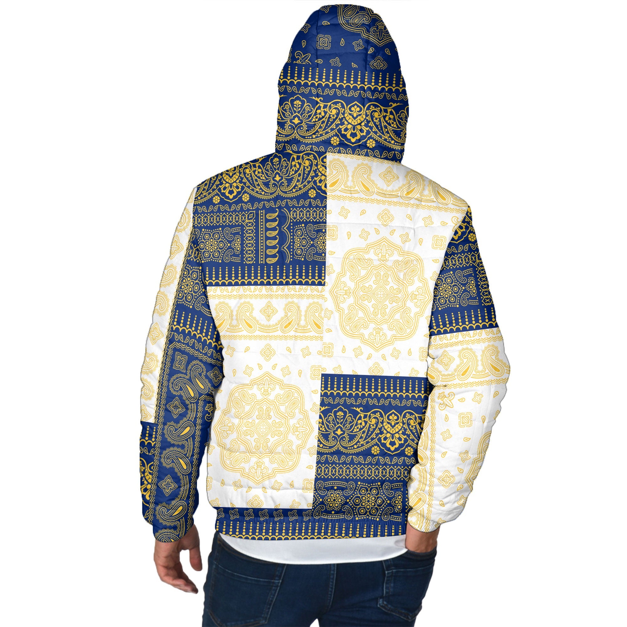 Nauru Men Hooded Padded Jacket Flag And Paisley Basic Style 3