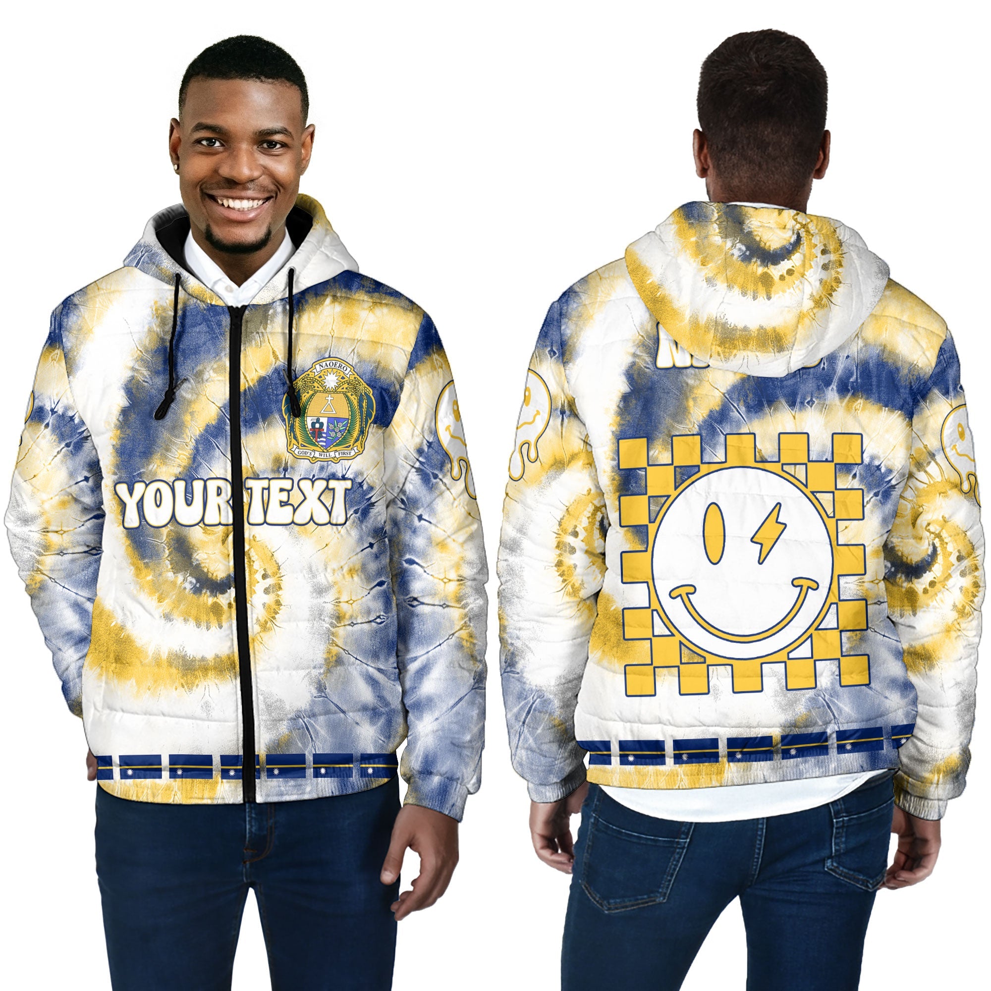 Nauru Men Hooded Padded Jacket Custom Tie Dye Style 4