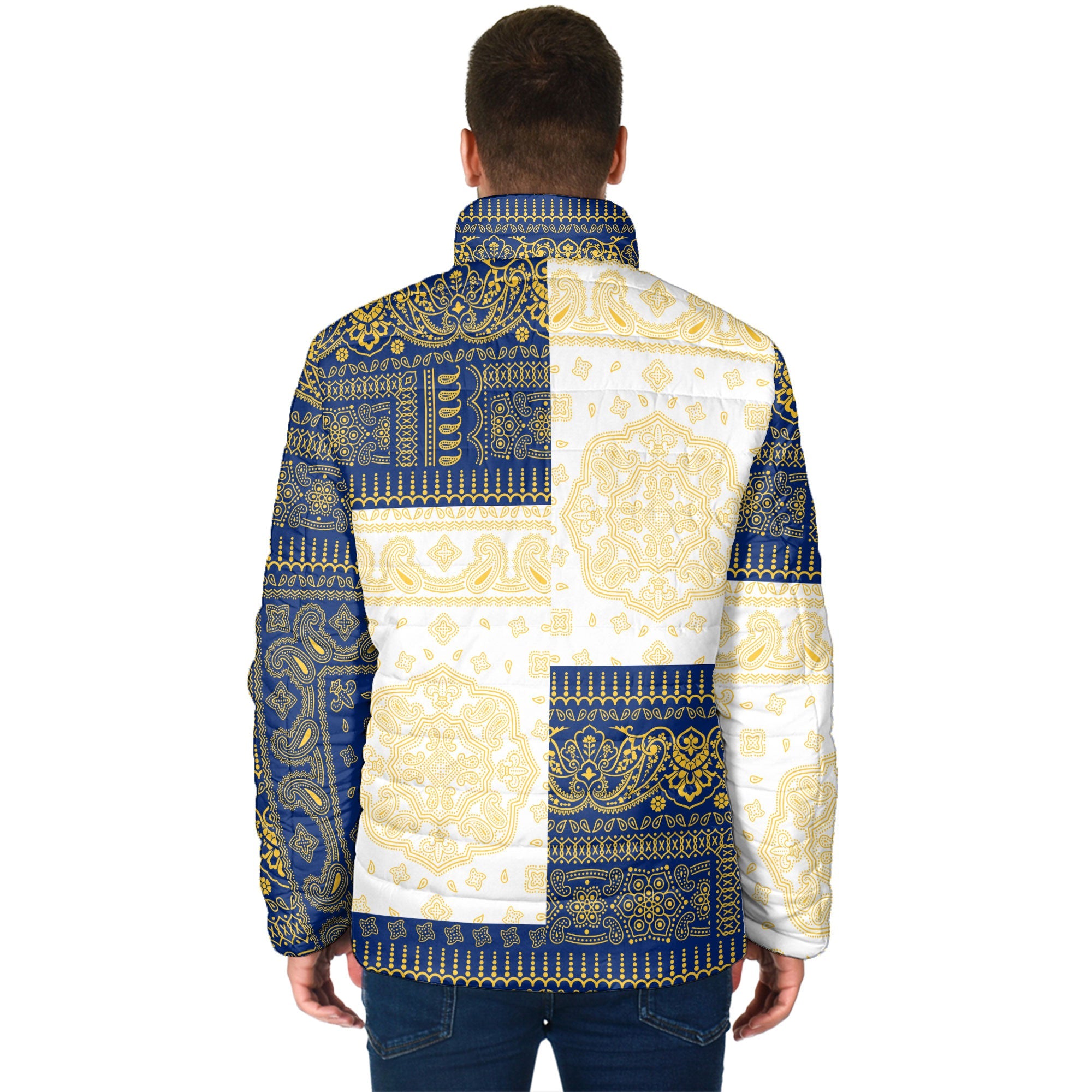 Nauru Men Padded Jacket Flag And Paisley Basic Style 2