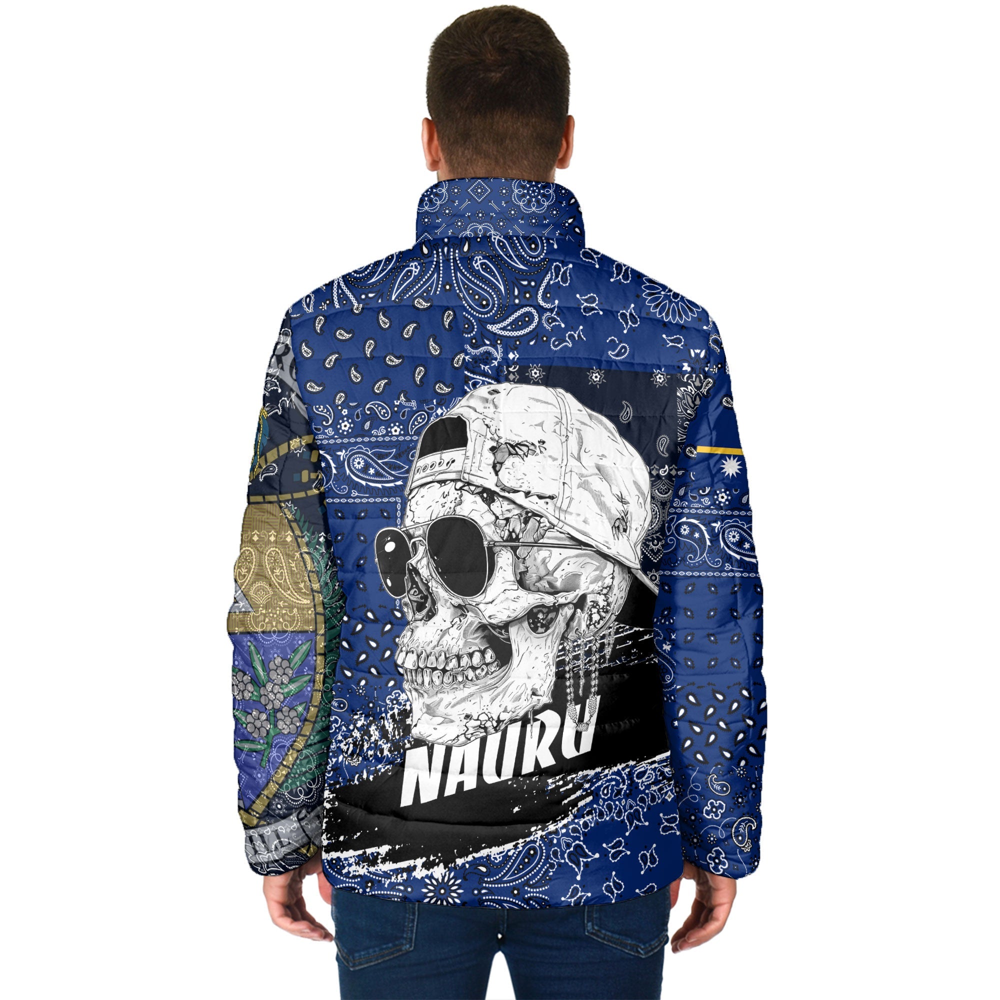 Nauru Men Padded Jacket Paisley Flag And Skull Style 2