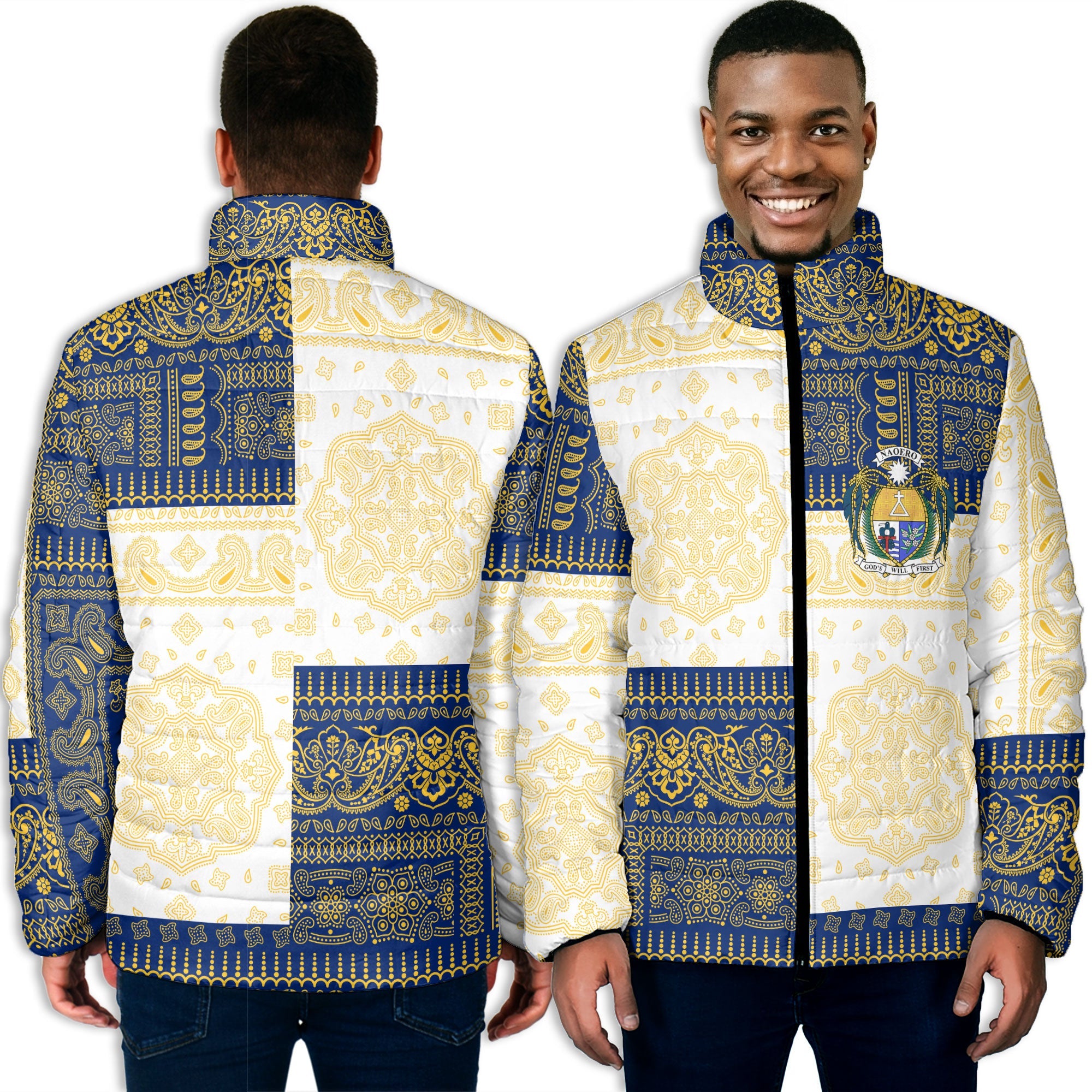 Nauru Men Padded Jacket Flag And Paisley Basic Style 3