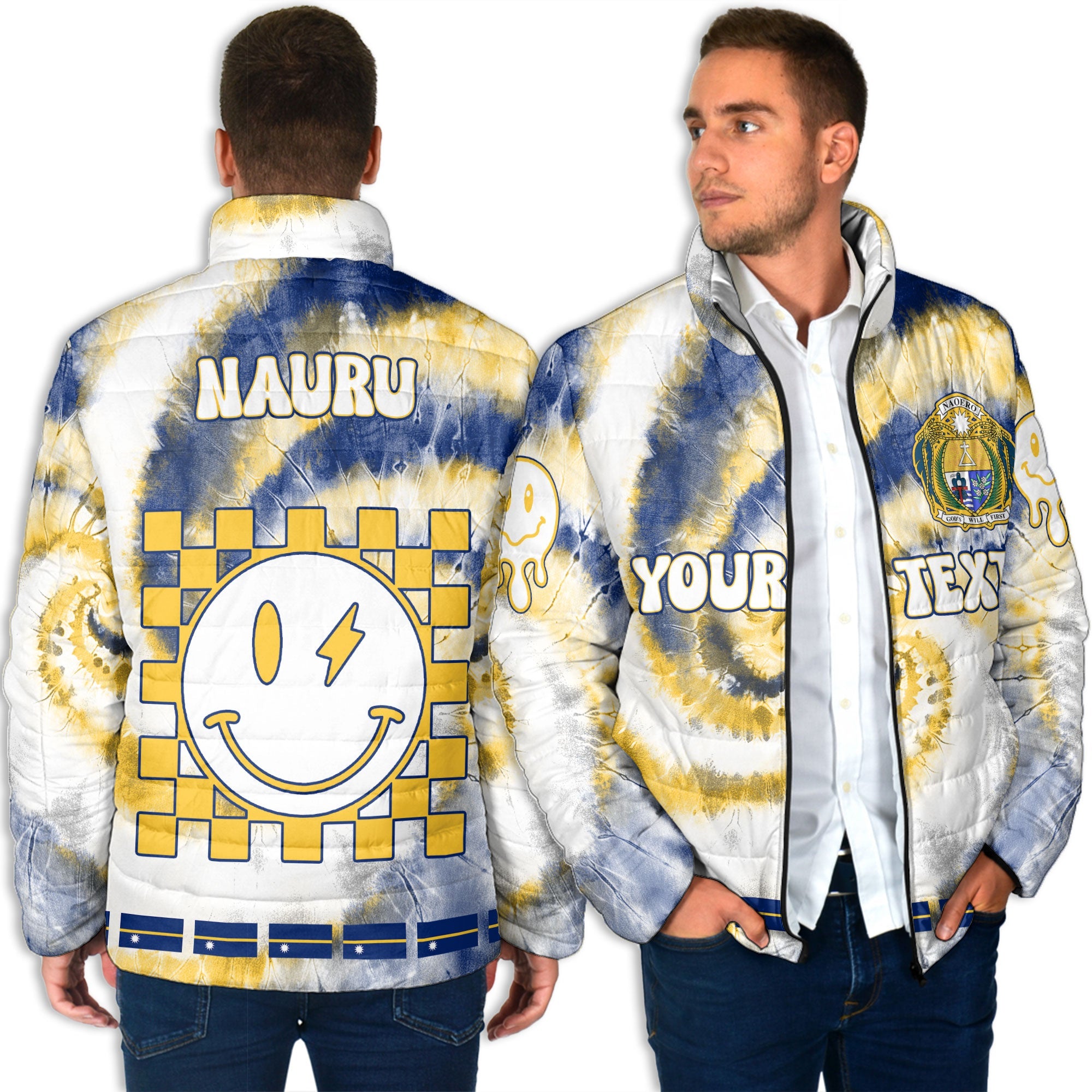 Nauru Men Padded Jacket Custom Tie Dye Style 4