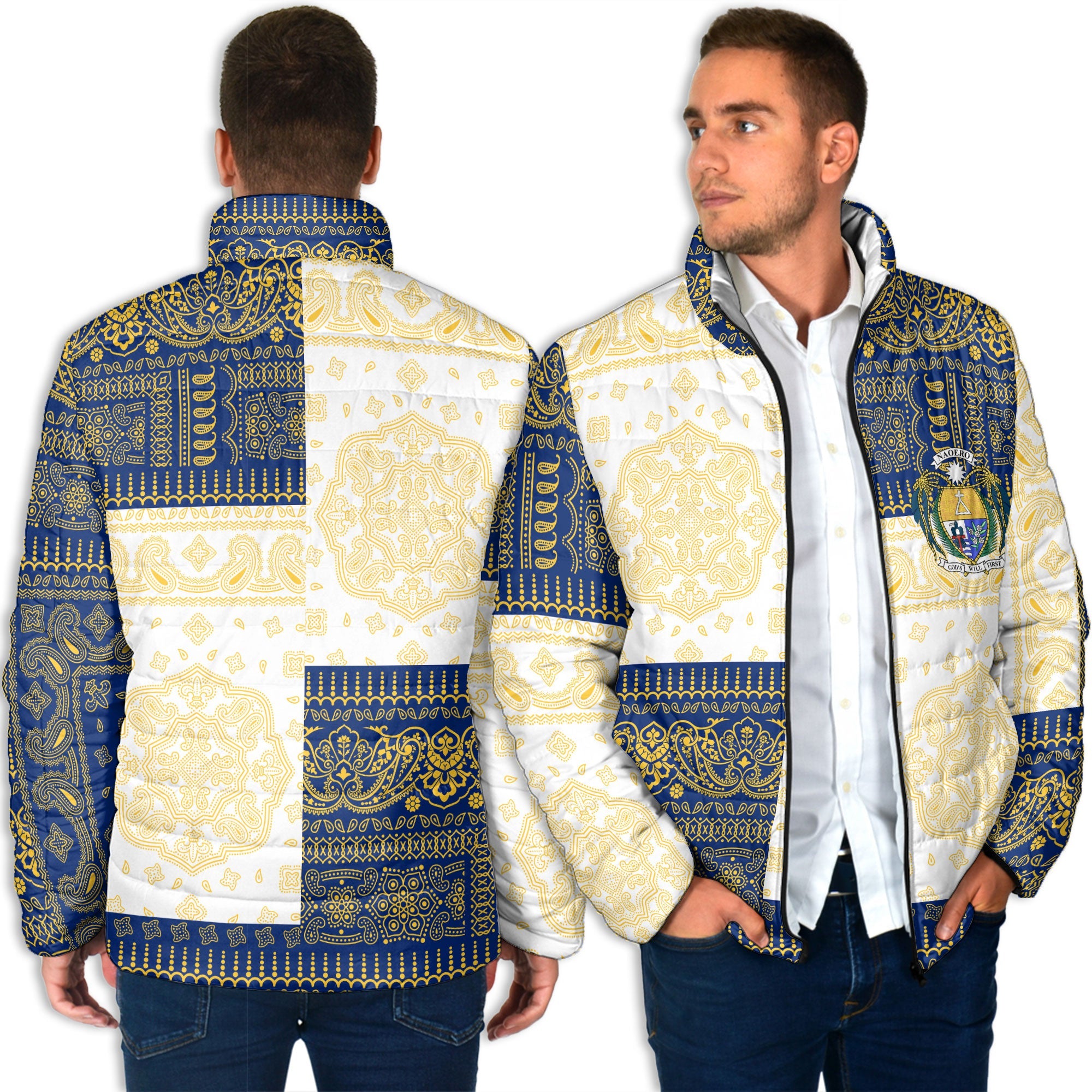 Nauru Men Padded Jacket Flag And Paisley Basic Style 4