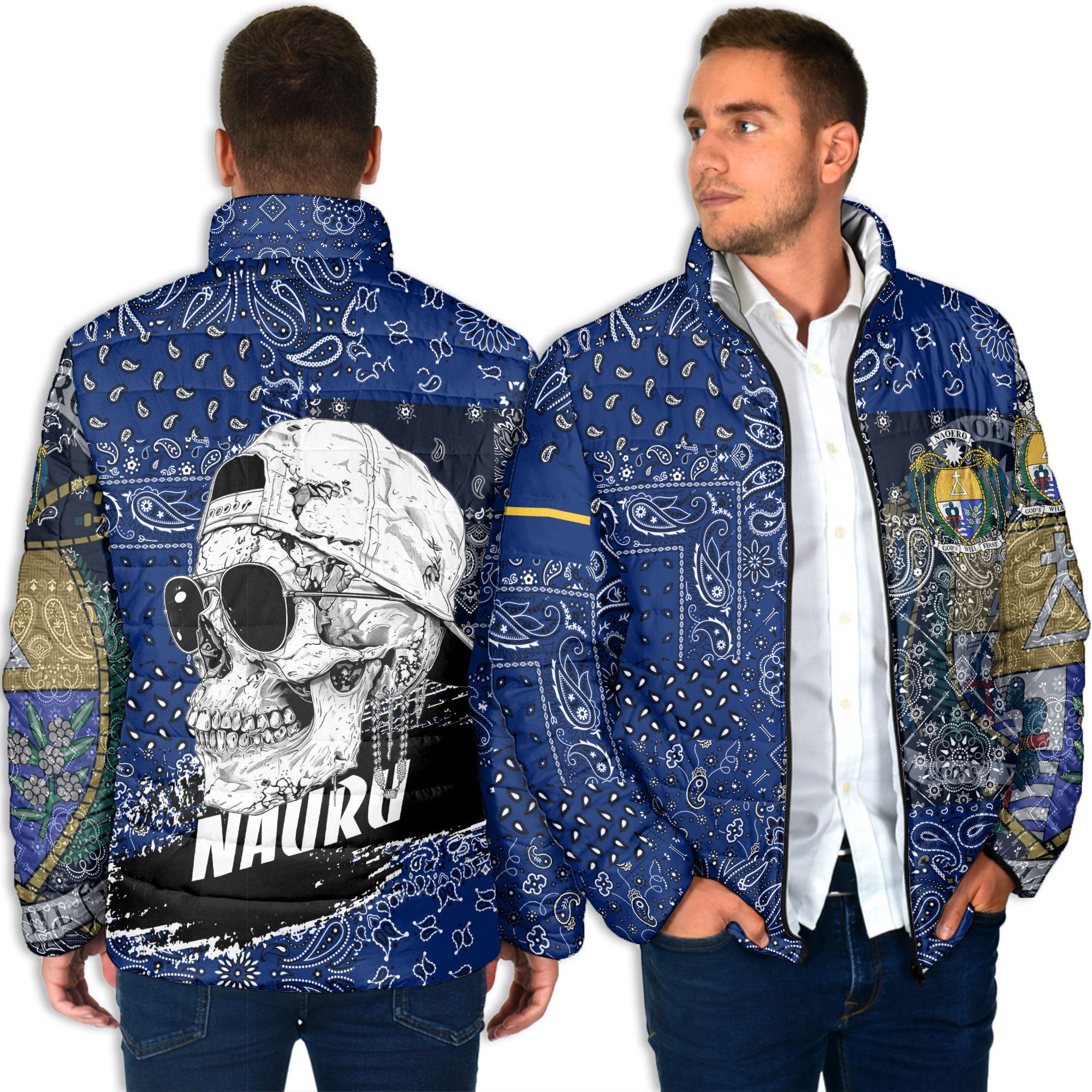 Nauru Men Padded Jacket Paisley Flag And Skull Style 4