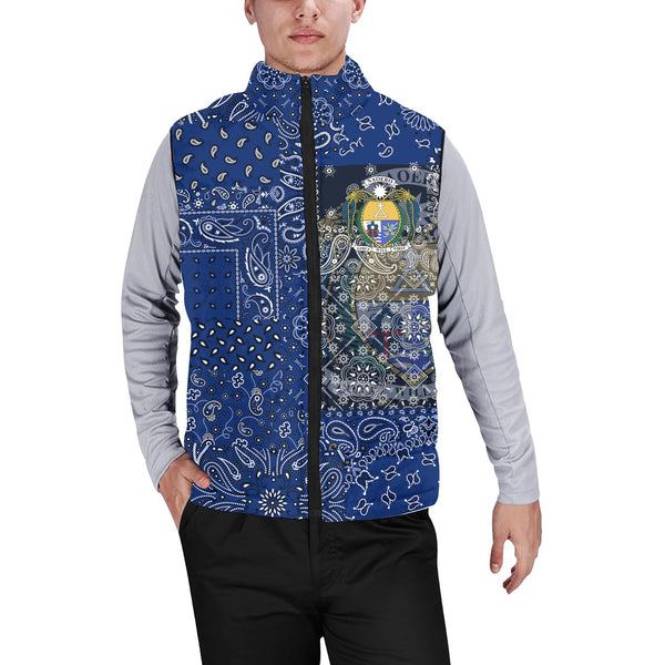 Nauru Men Padded Jacket Vest Paisley Flag And Skull Style 1