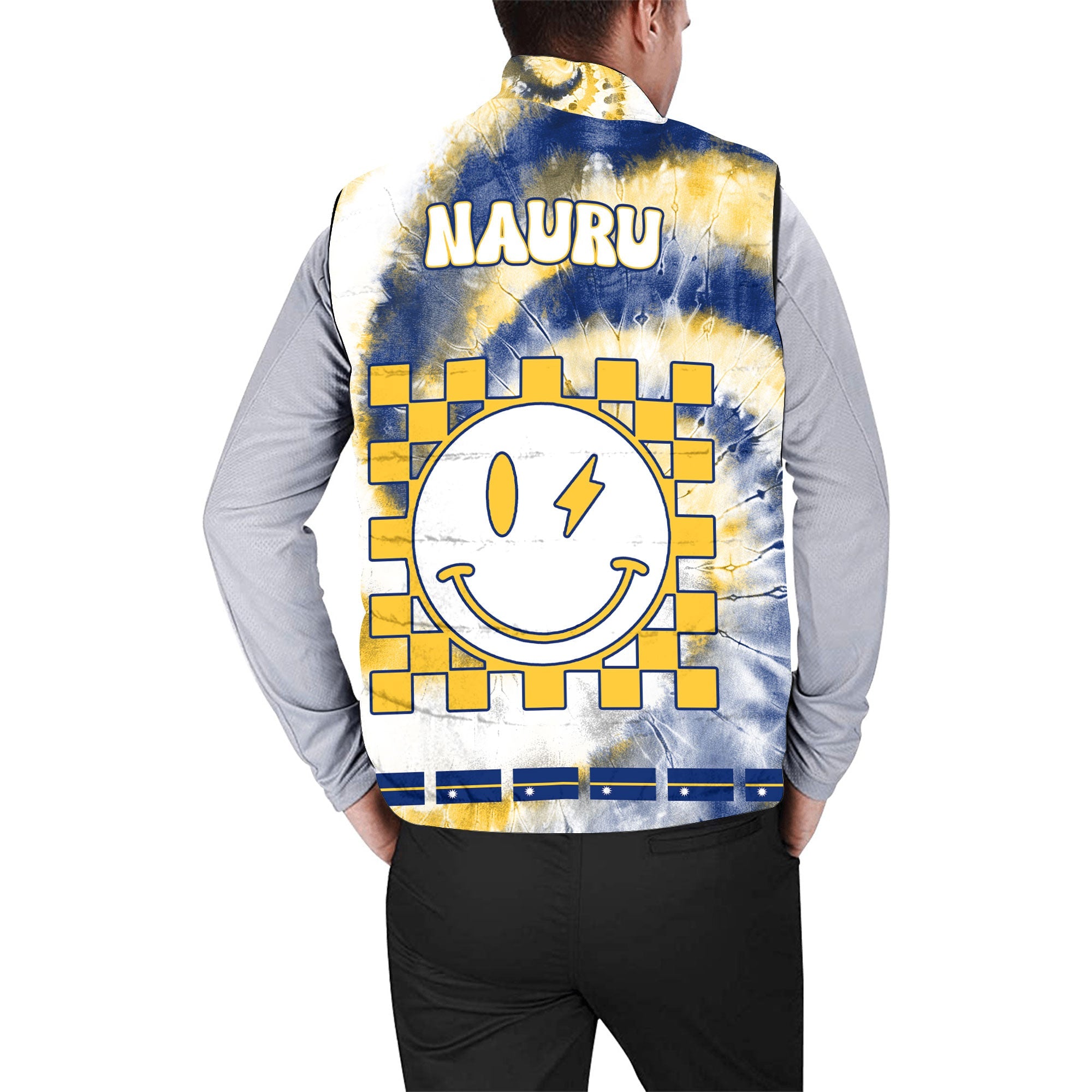 Nauru Men Padded Jacket Vest Custom Tie Dye Style 2