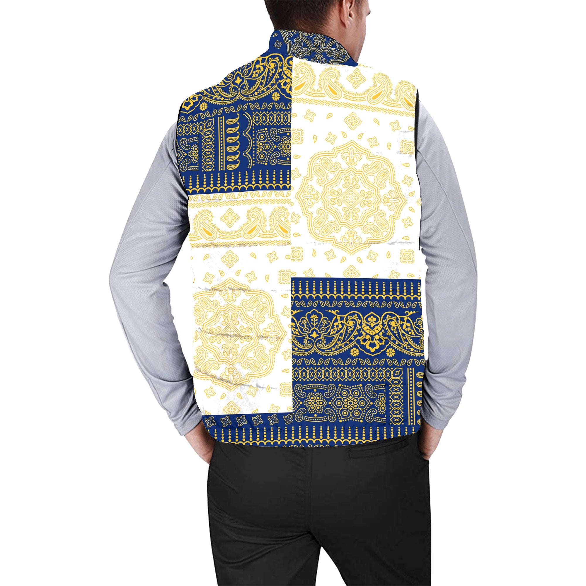 Nauru Men Padded Jacket Vest Flag And Paisley Basic Style 2