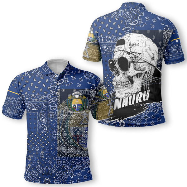 Nauru Polo Shirt Paisley Flag And Skull Style 1