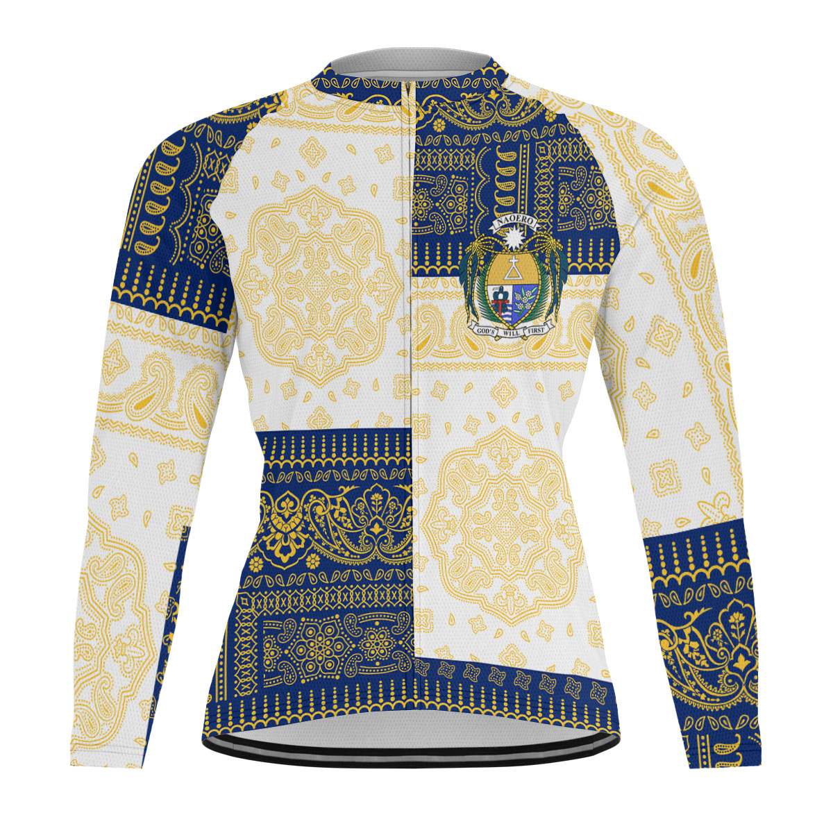 Nauru Raglan Men Cycling Jersey Long Sleeve Flag And Paisley Basic Style 1