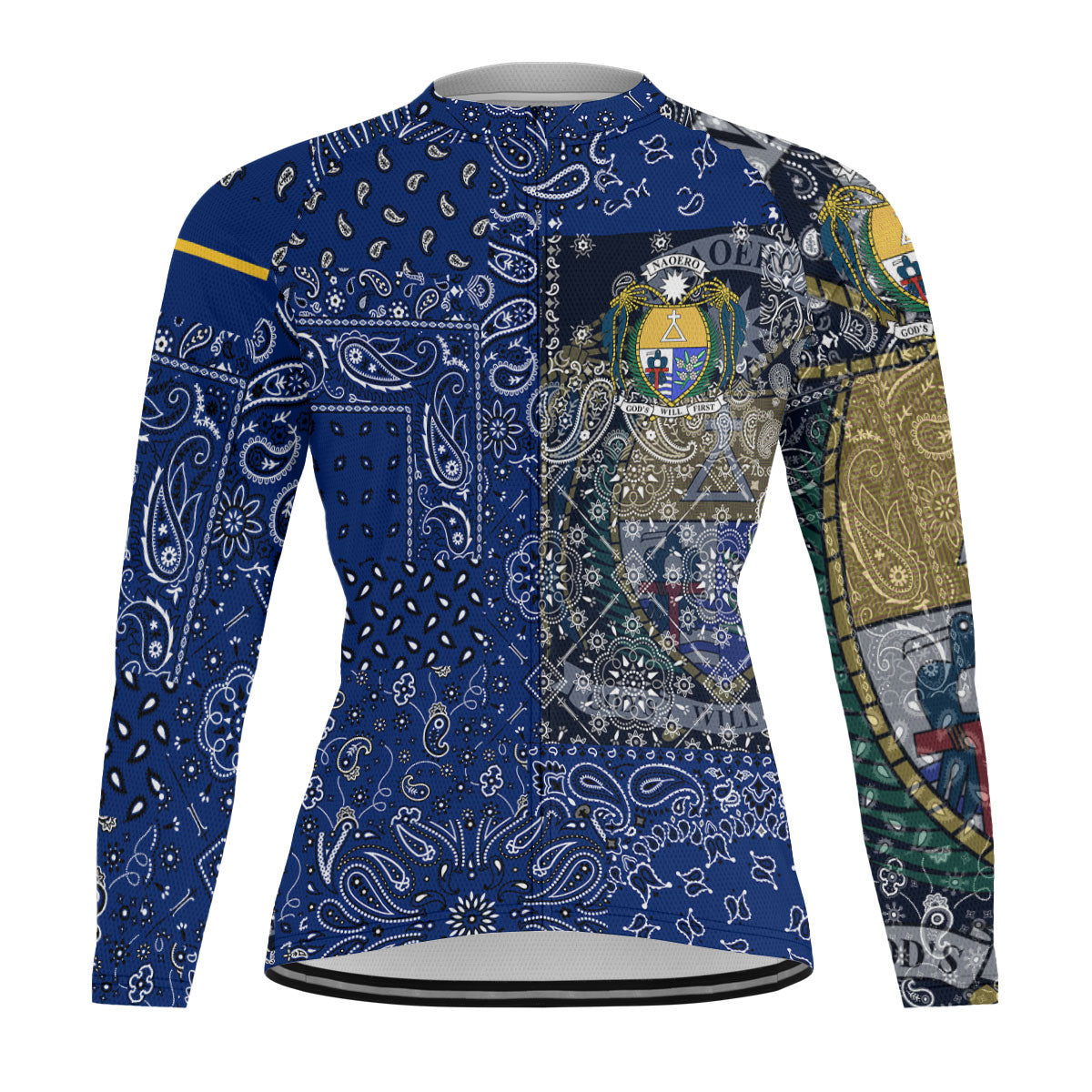 Nauru Raglan Men Cycling Jersey Long Sleeve Paisley Flag And Skull Style 1