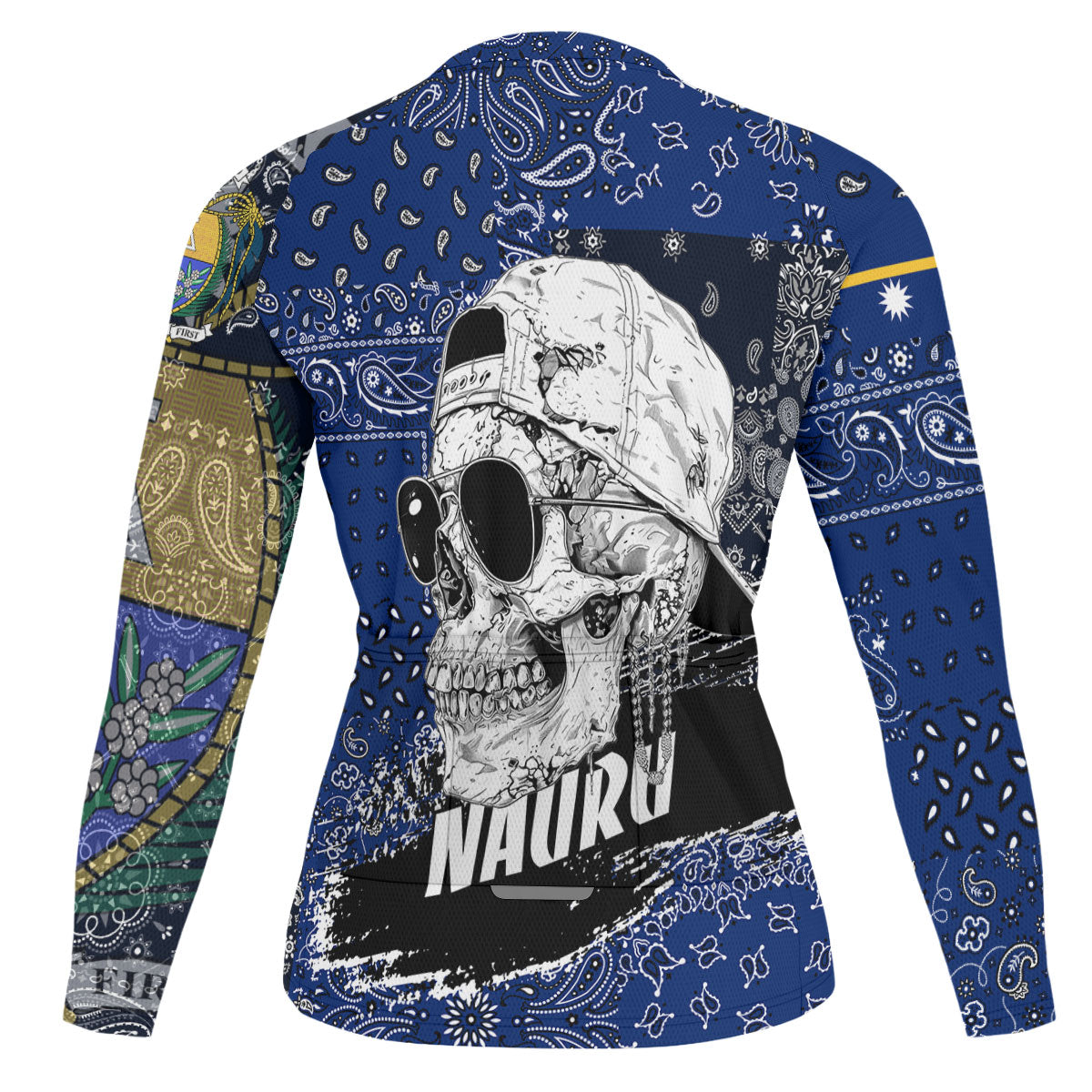 Nauru Raglan Men Cycling Jersey Long Sleeve Paisley Flag And Skull Style 2