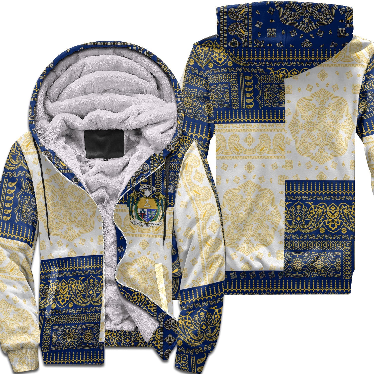 Nauru Sherpa Hoodie Flag And Paisley Basic Style 1