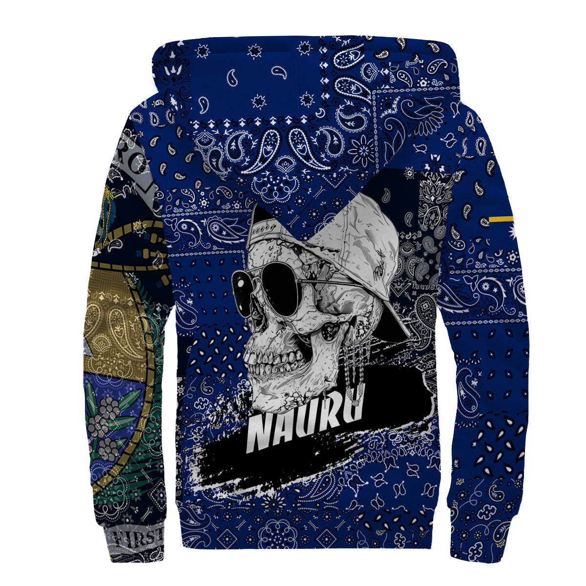 Nauru Sherpa Hoodie Paisley Flag And Skull Style 2