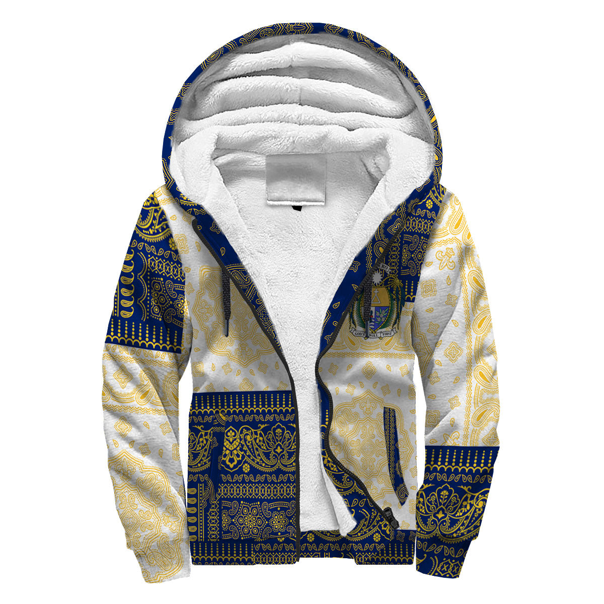 Nauru Sherpa Hoodie Flag And Paisley Basic Style 3