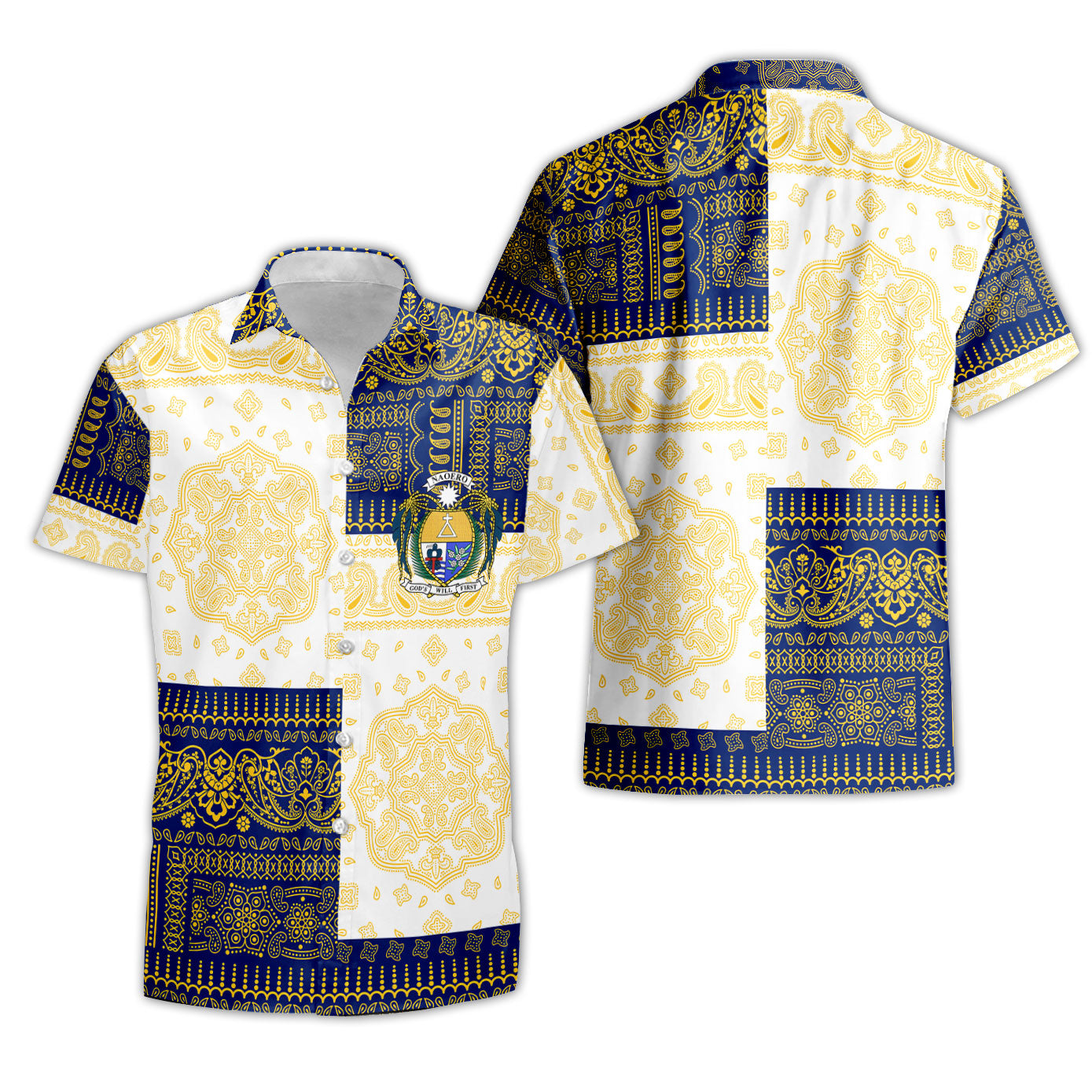 Nauru Short Sleeve Shirt Flag And Paisley Basic Style 1